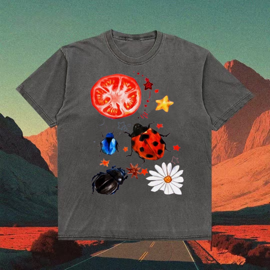 Tomato & Beetle Nature Graphic T-shirt