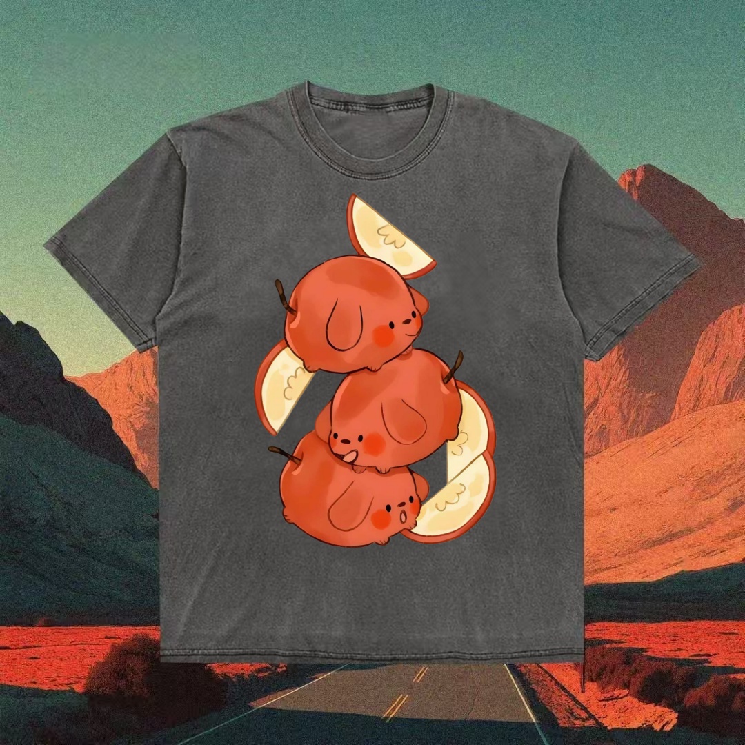 Apple Puppy Stack Cute Graphic T-shirt