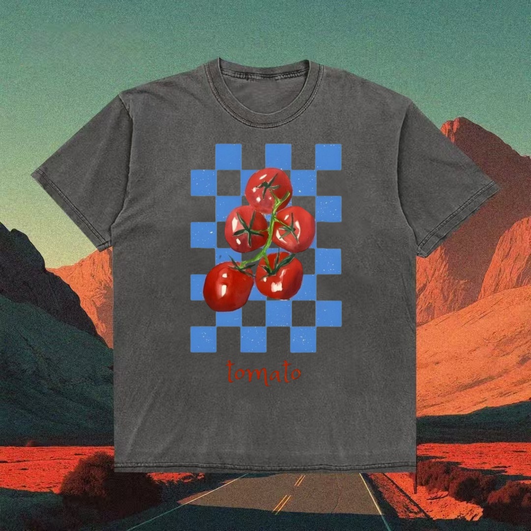 Tomato On Checkerboard Retro T-shirt