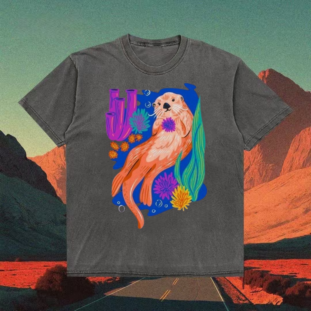 Sea Otter With Coral & Flowers T-shirt