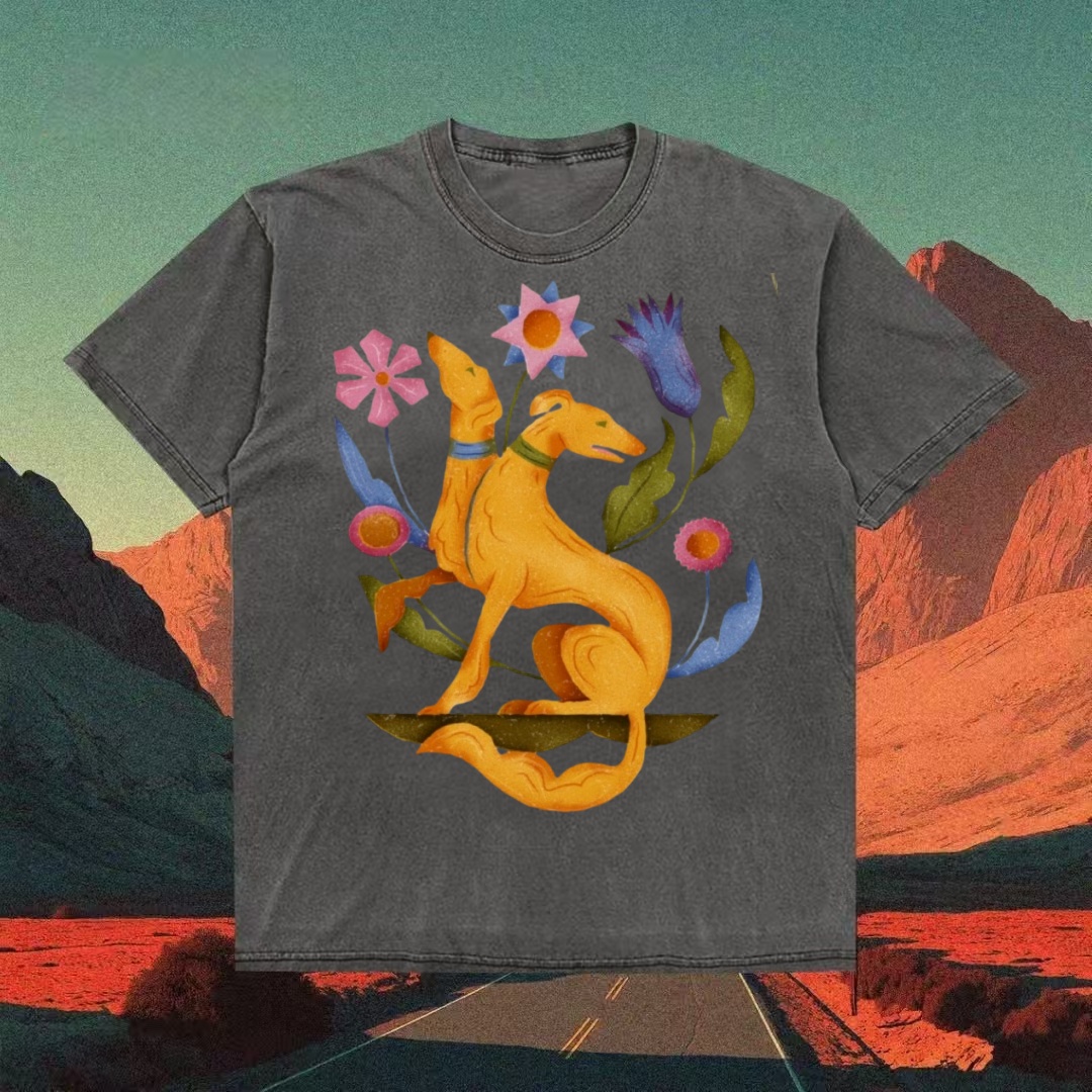 Golden Hounds & Floral Folk Art T-shirt