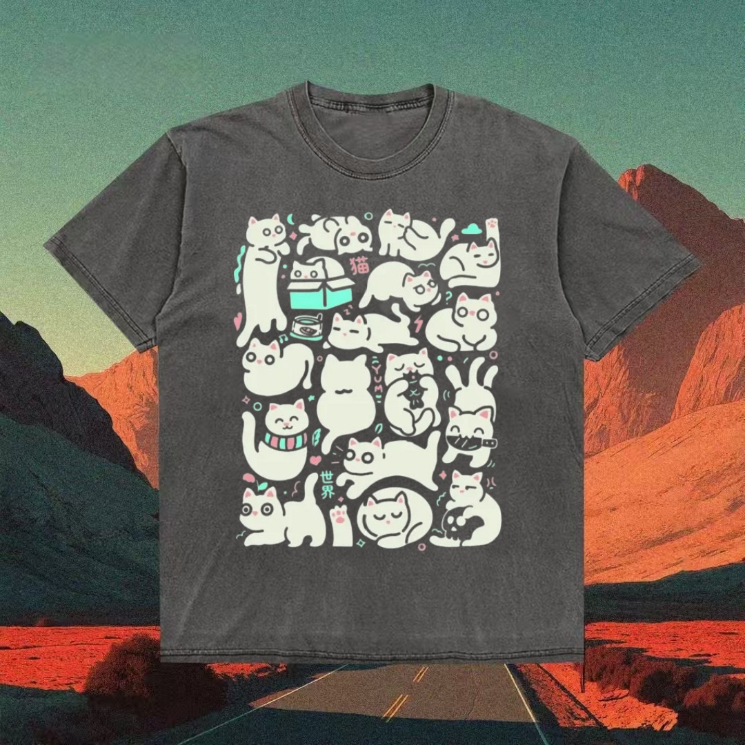 Cute Cat Doodle Collage T-shirt