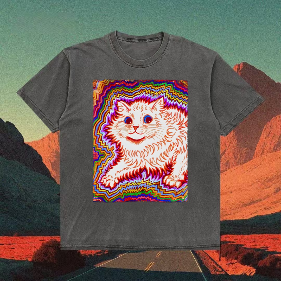 Psychedelic Rainbow Cat Art T-shirt