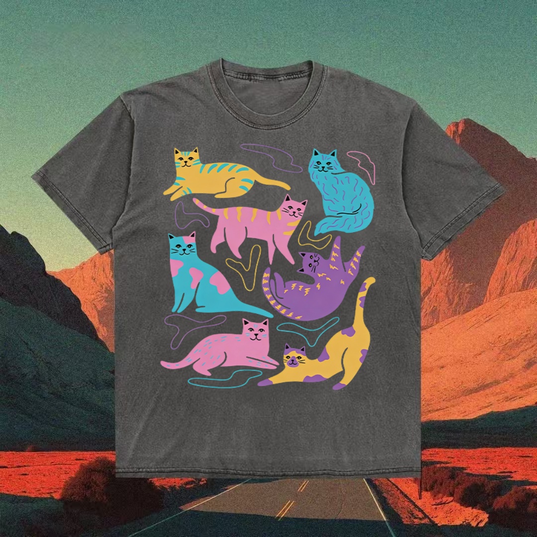 Colorful Pastel Cats Collage Art T-shirt