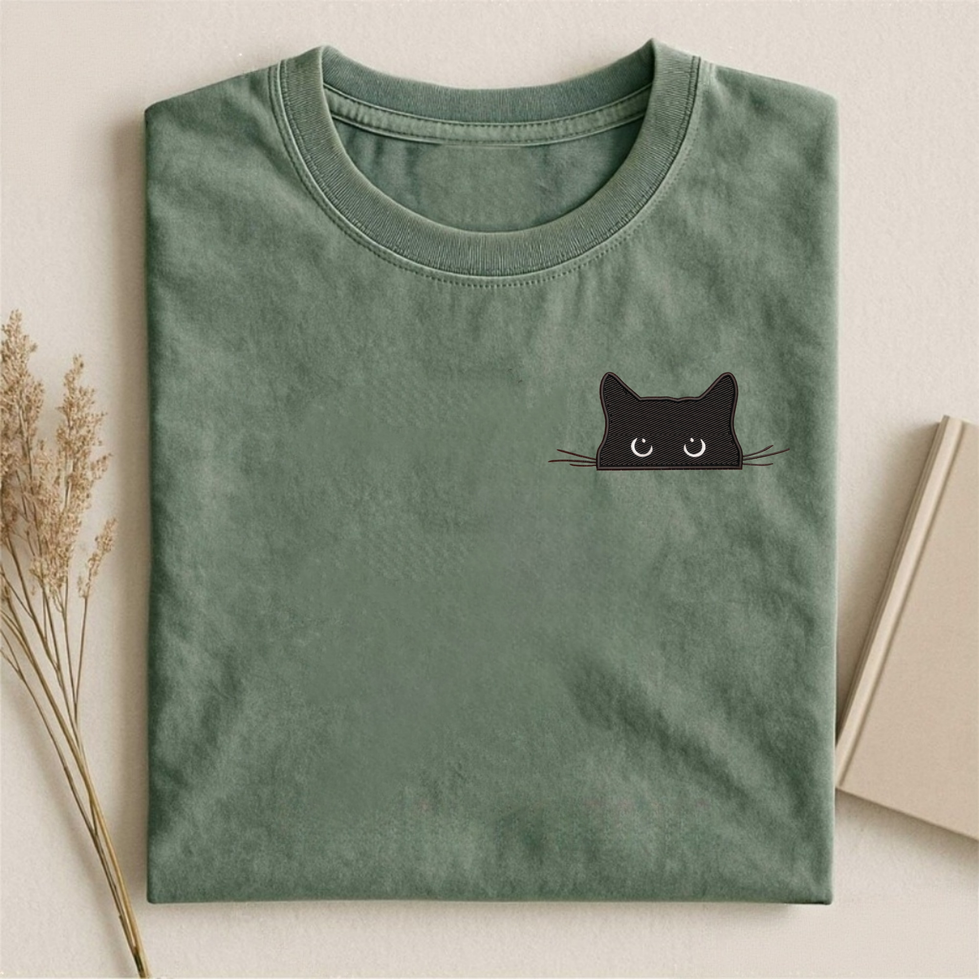 Embroidered Cat Peeking T-shirt