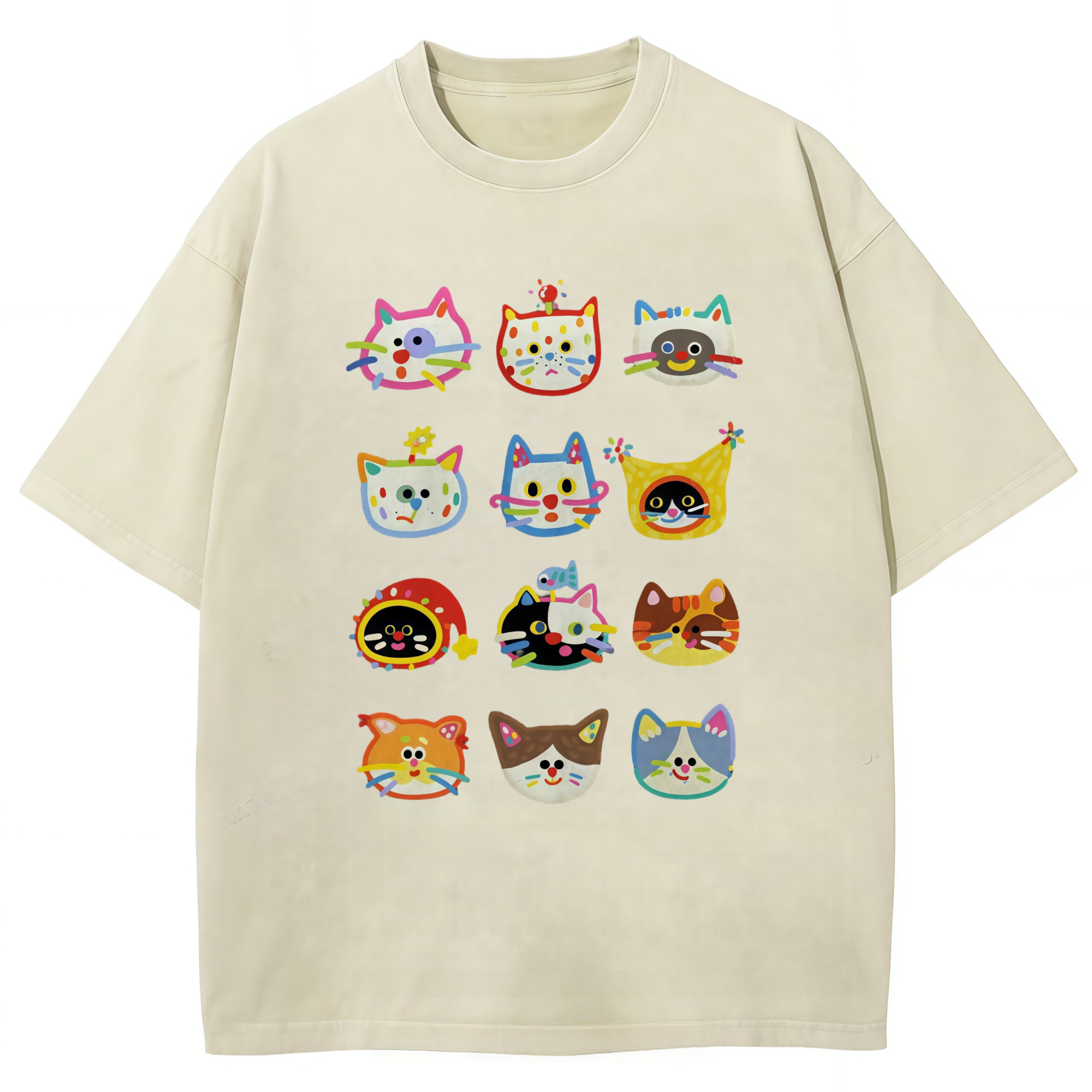 Cartoon Cat Head Print T-shirt