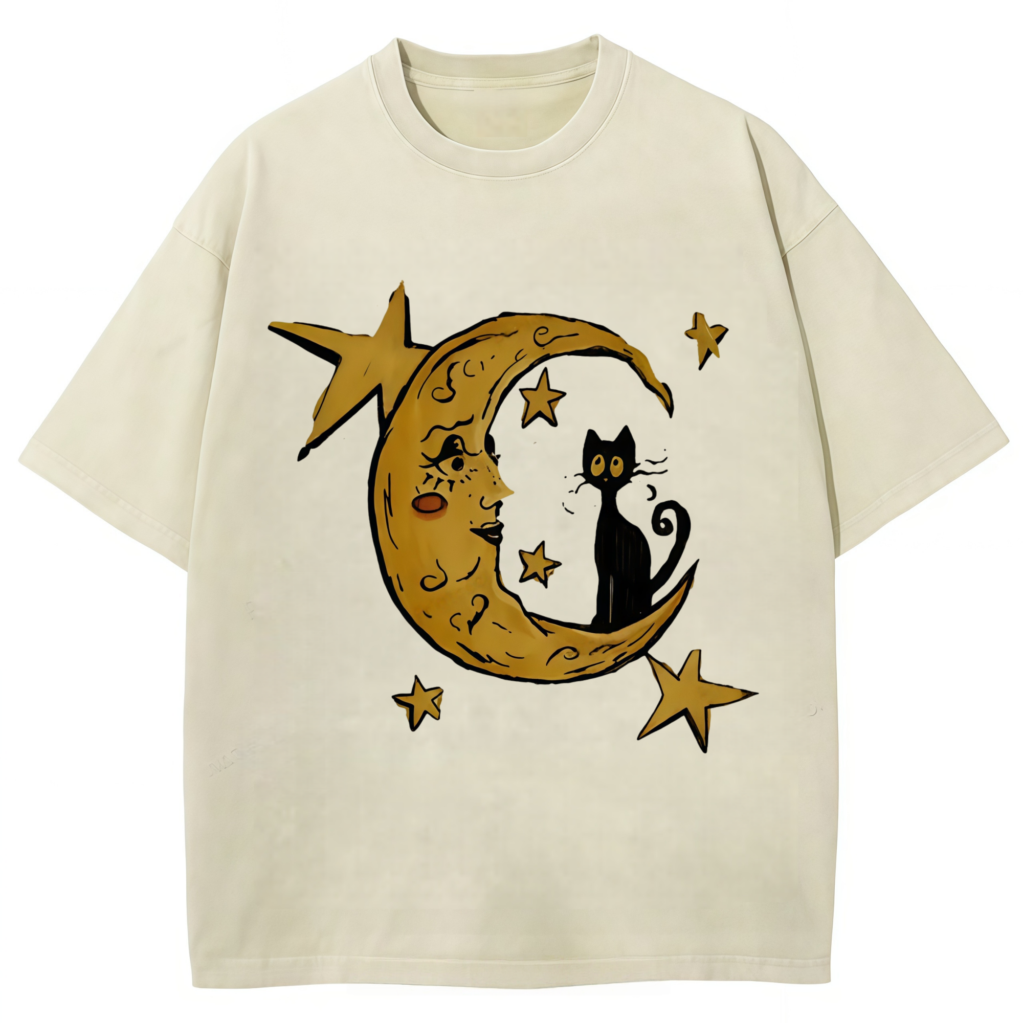 Golden Crescent Moon And A Cat T-shirt