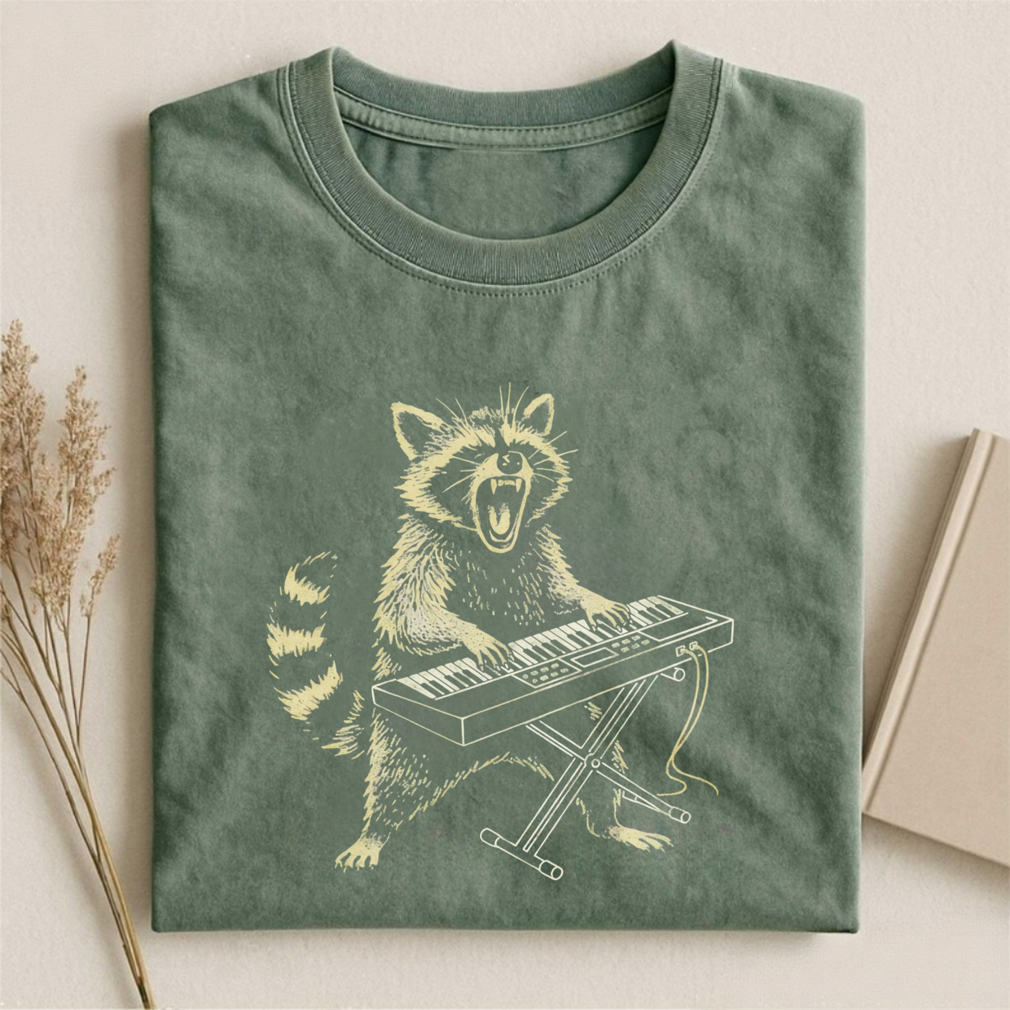 Funny Rock Keyboard Raccoon Tshirt