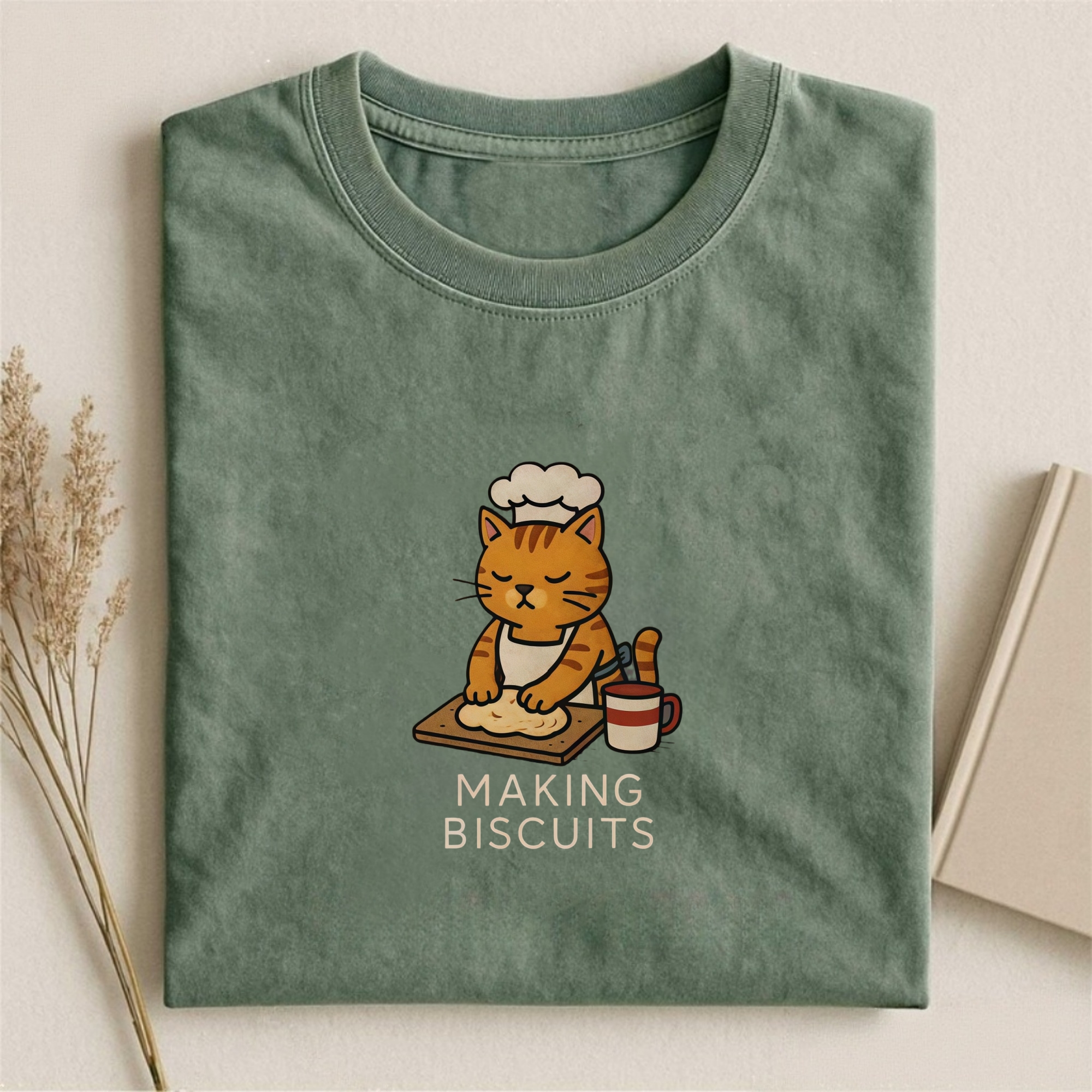 Making Biscuits Cat Embroidery T-shirt
