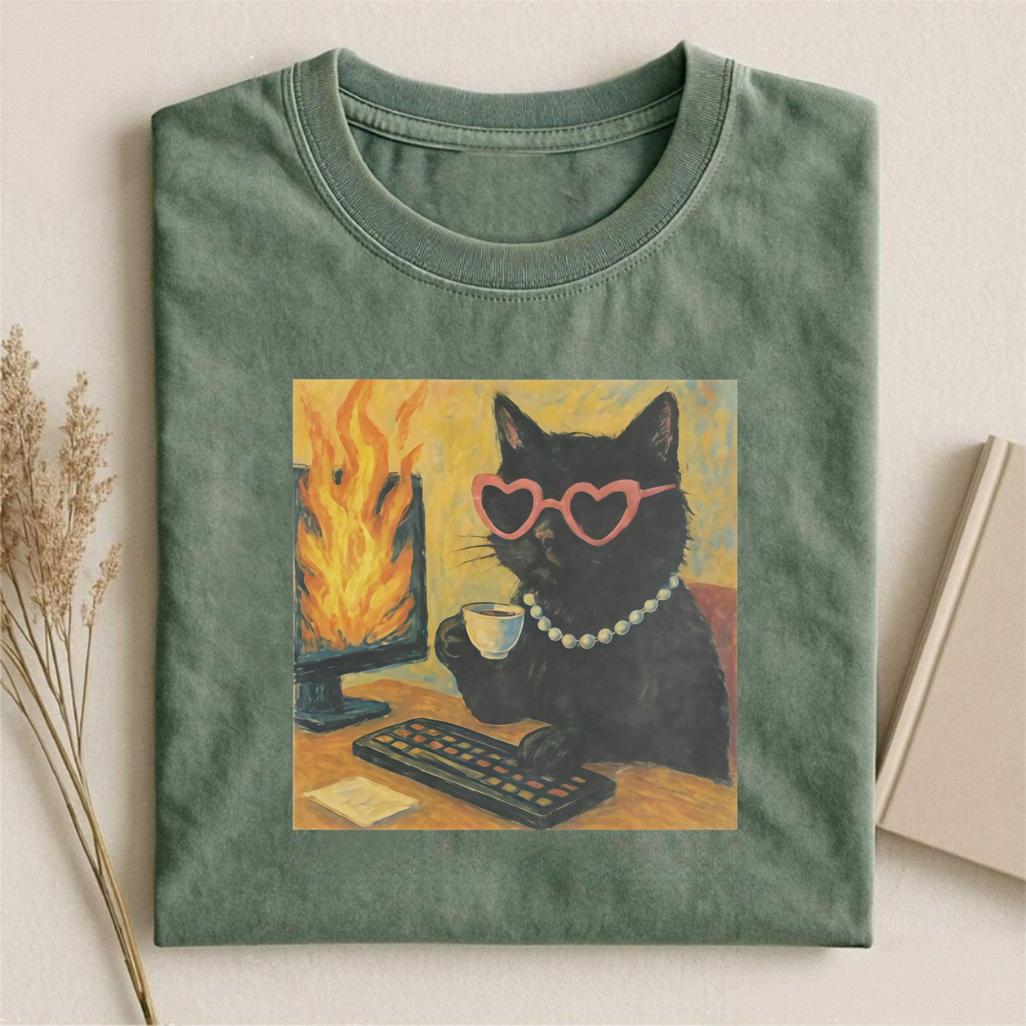 Vintage Wash Black Cat Meme T-shirt
