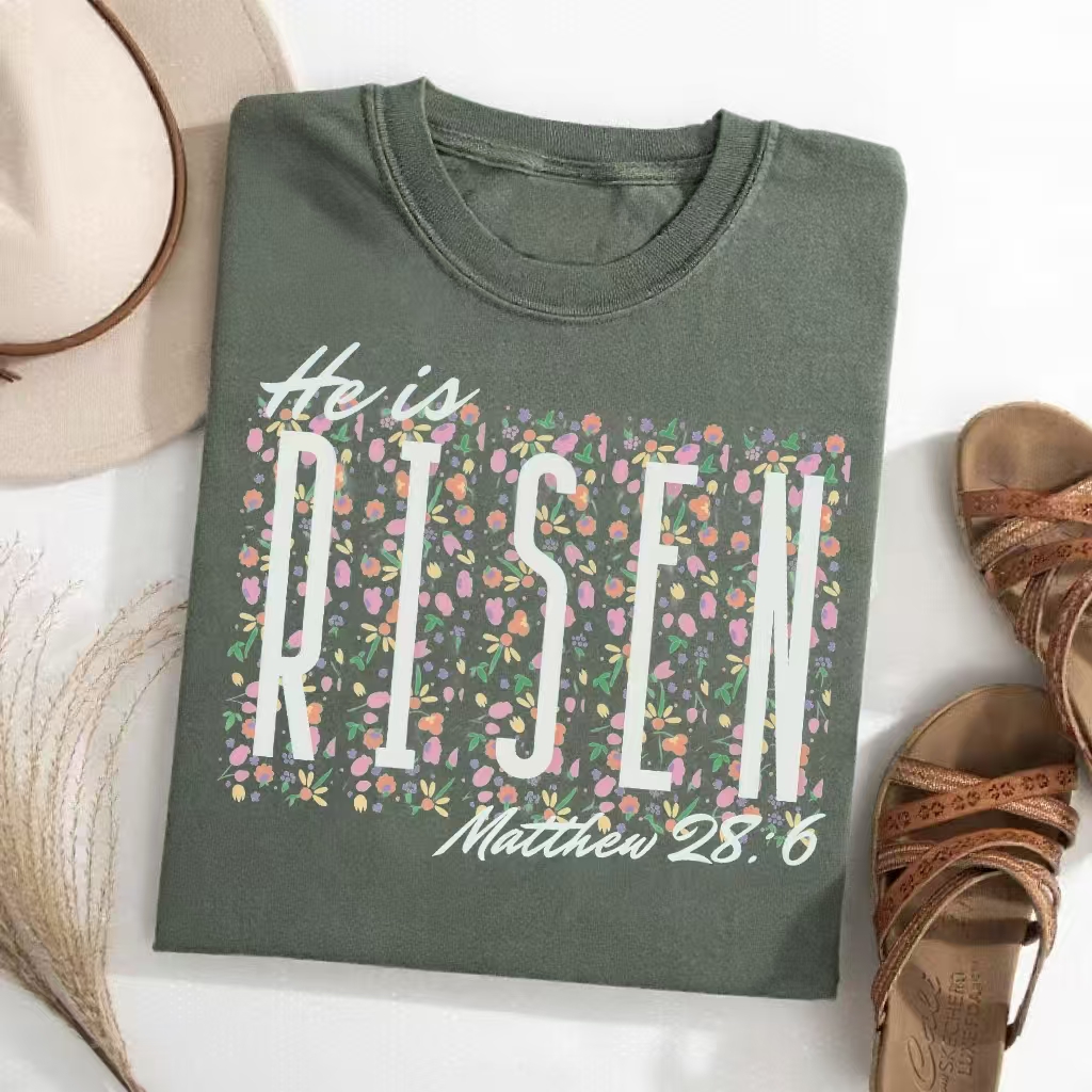 He Is Risen" Matthew 28:6 Floral T-Shirt