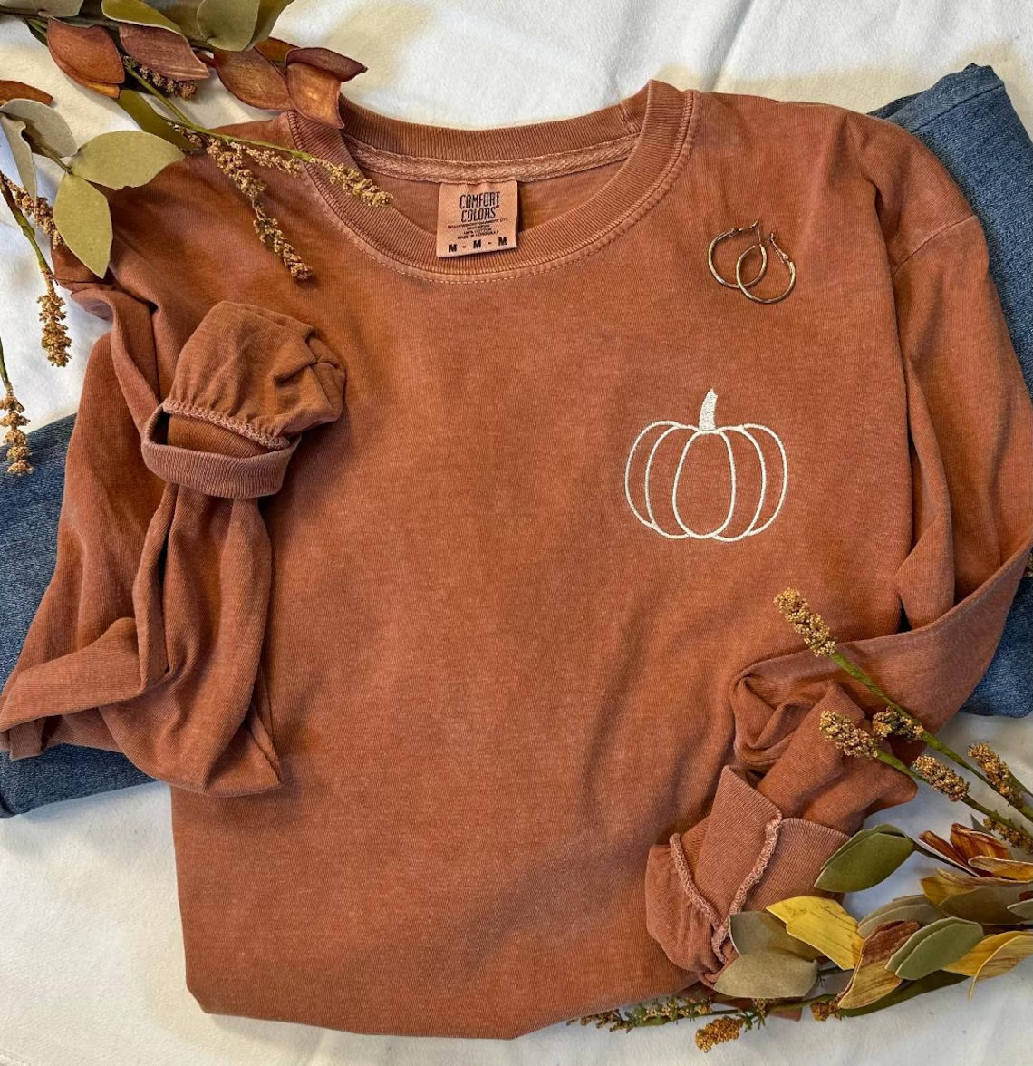Pumpkin Comfort Colors Embroidered Long Sleeve Tee