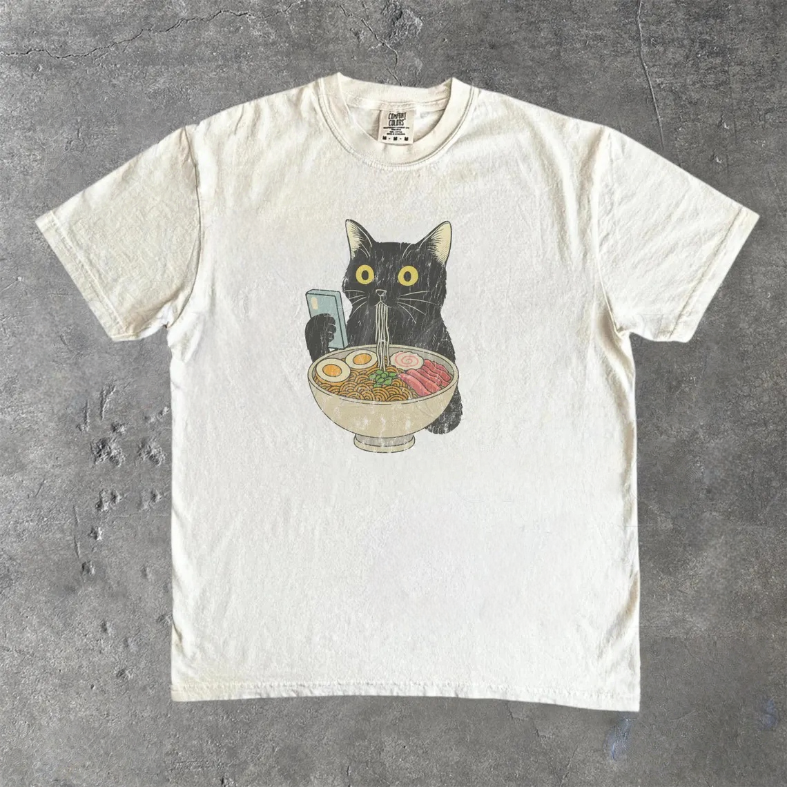 Cat Eating Ramen Funny T-Shirt