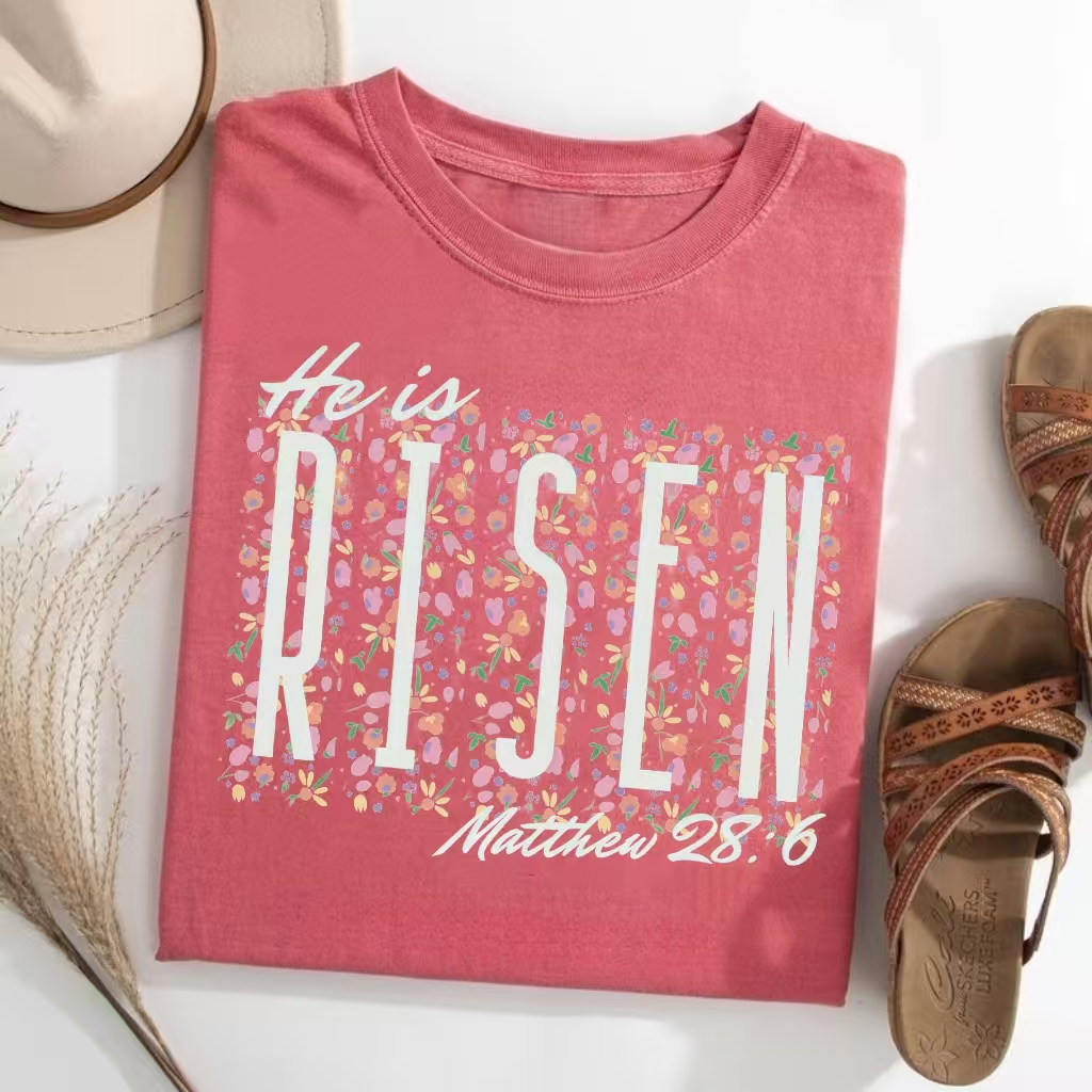 He Is Risen" Matthew 28:6 Floral T-Shirt