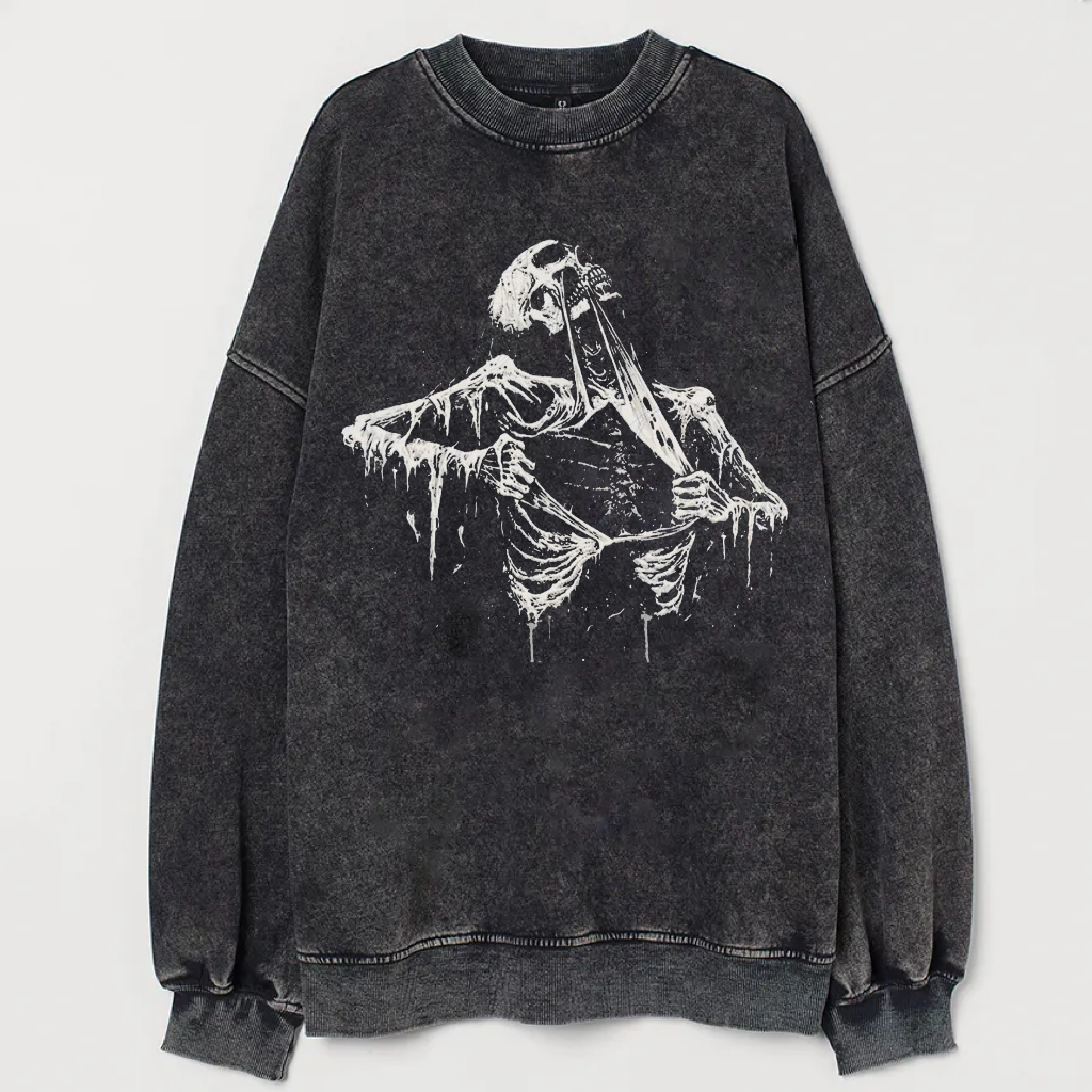 Skeleton Ripping Rib Cage Vintage 90s T-shirt