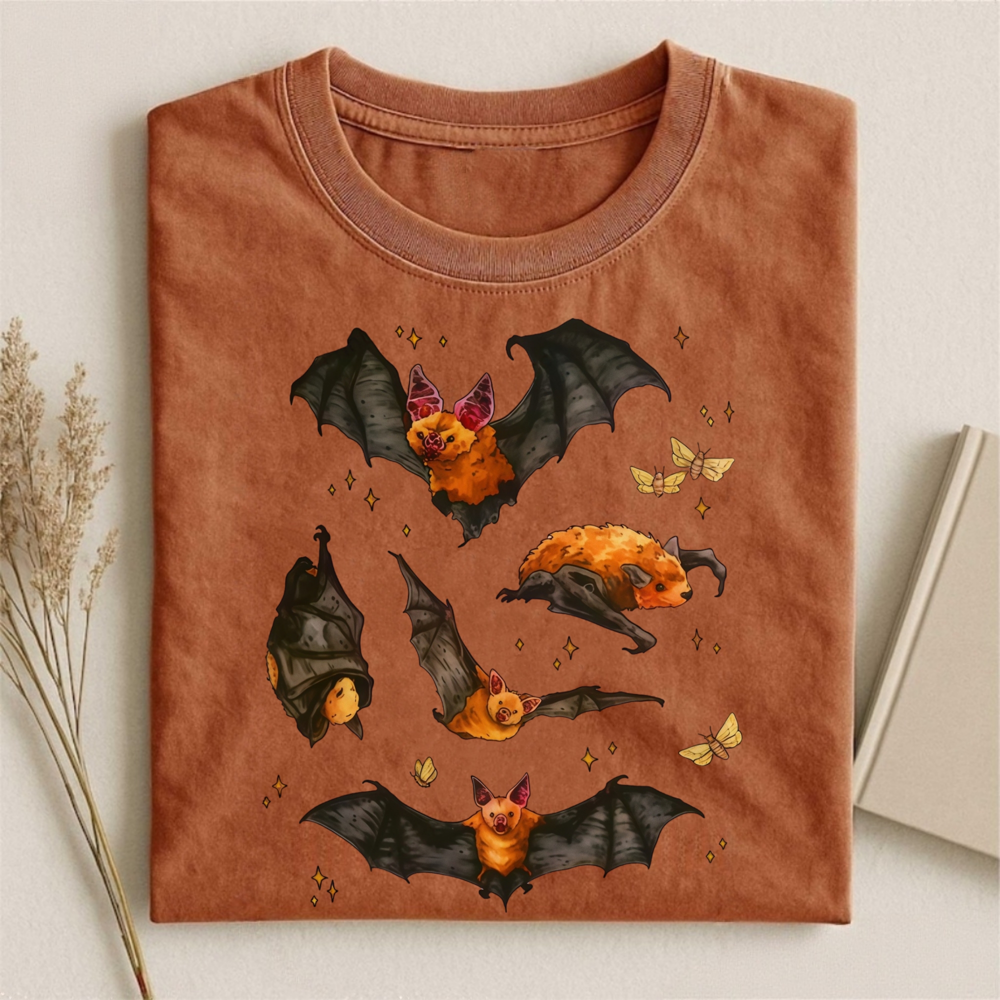Black Cute Bat And Star T-shirt