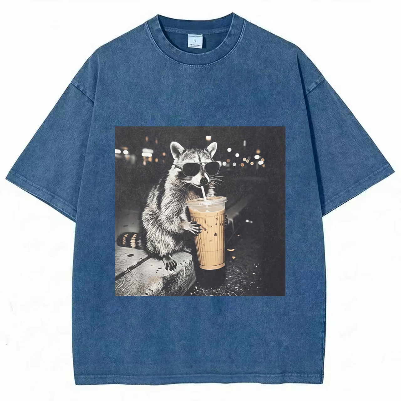 Retro Raccoon Drinking Iced Coffee T-Shirt