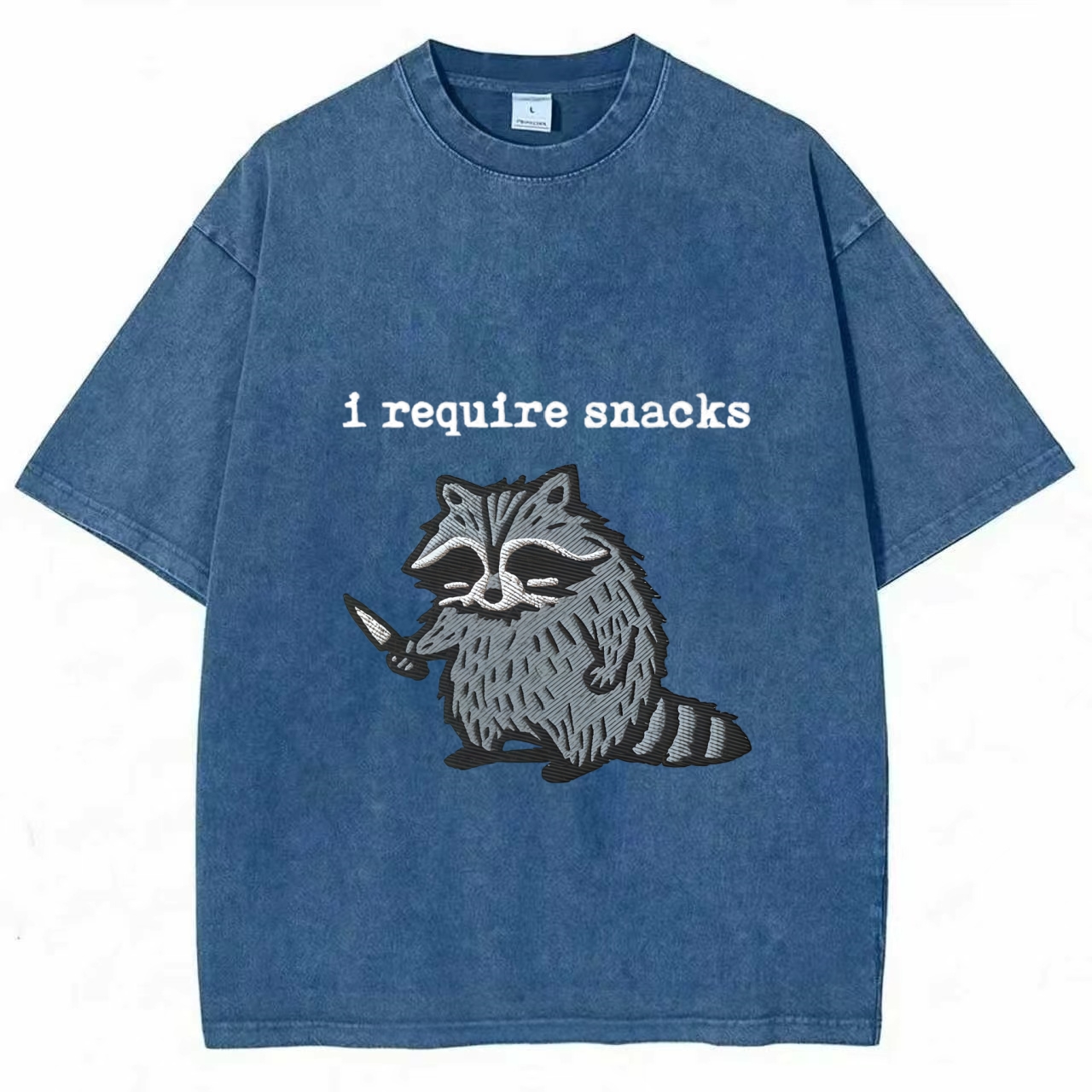I Require Snacks Embroidered Raccoon T-Shirt