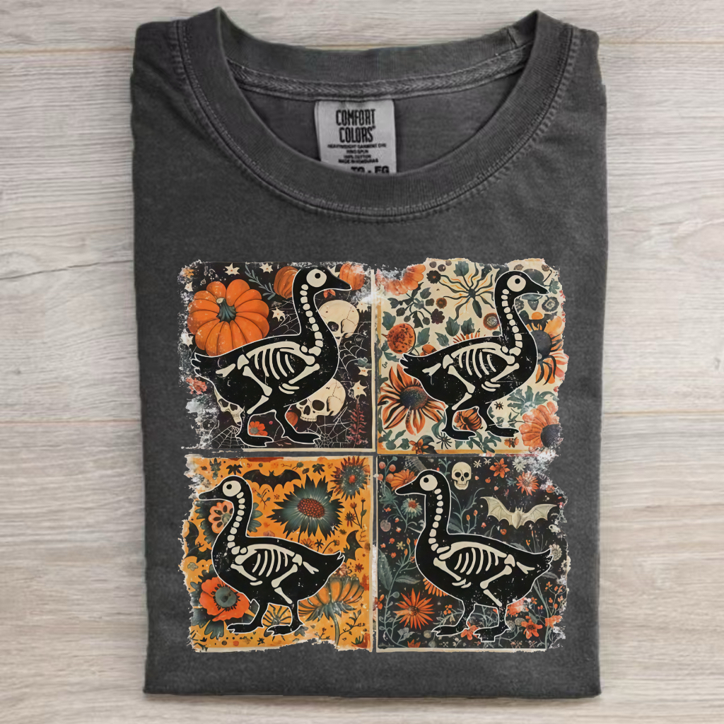Vintage Halloween Skull Patchwork T-Shirt