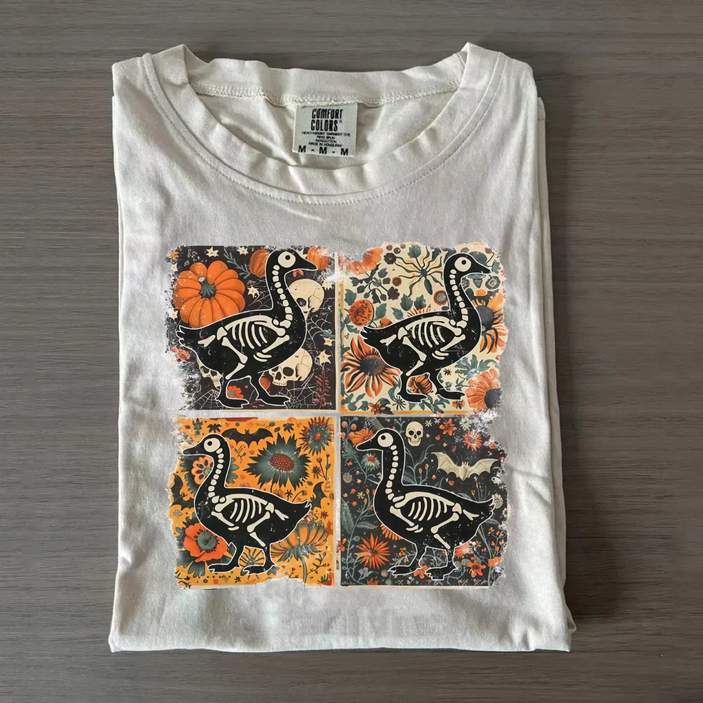 Vintage Halloween Skull Patchwork T-Shirt