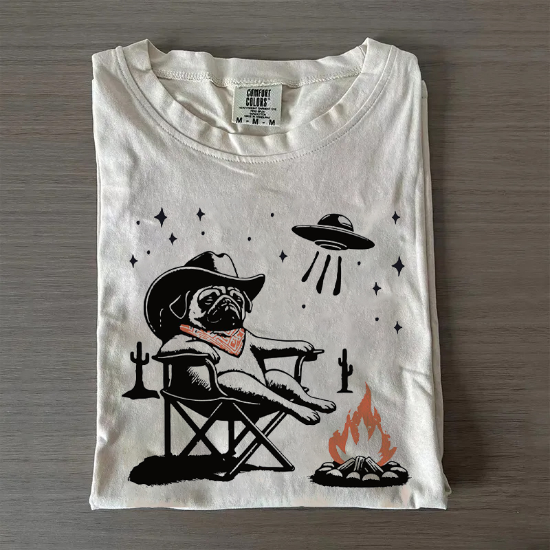 UFO Pug Cowboy T-shirt