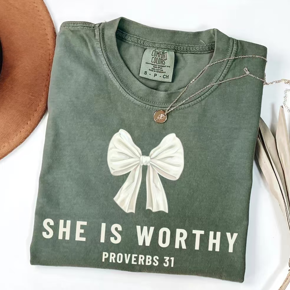 Comfort Color She is Worthy Bow T-shirt