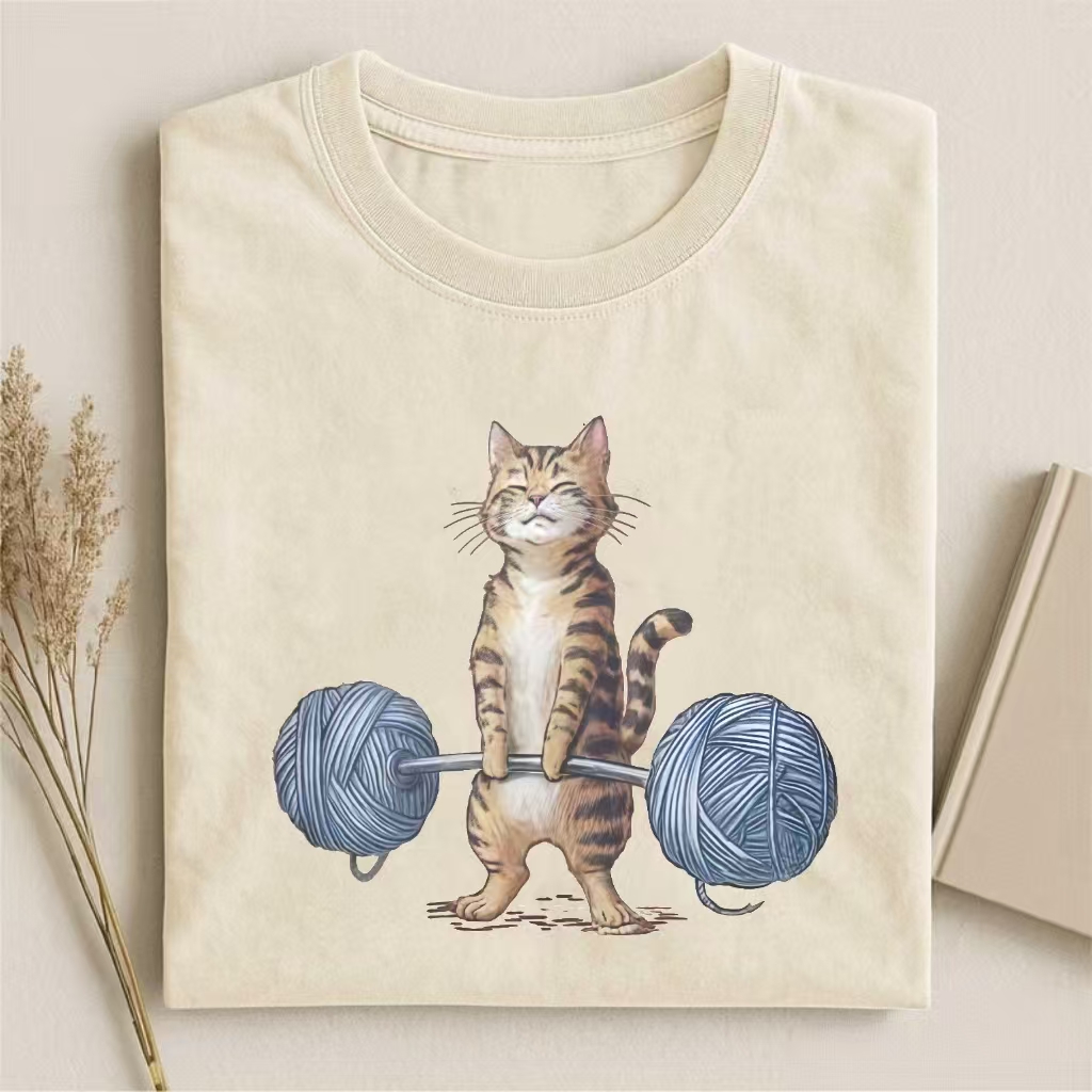 Cat Lifting Yarn Weights Humor T-shirt
