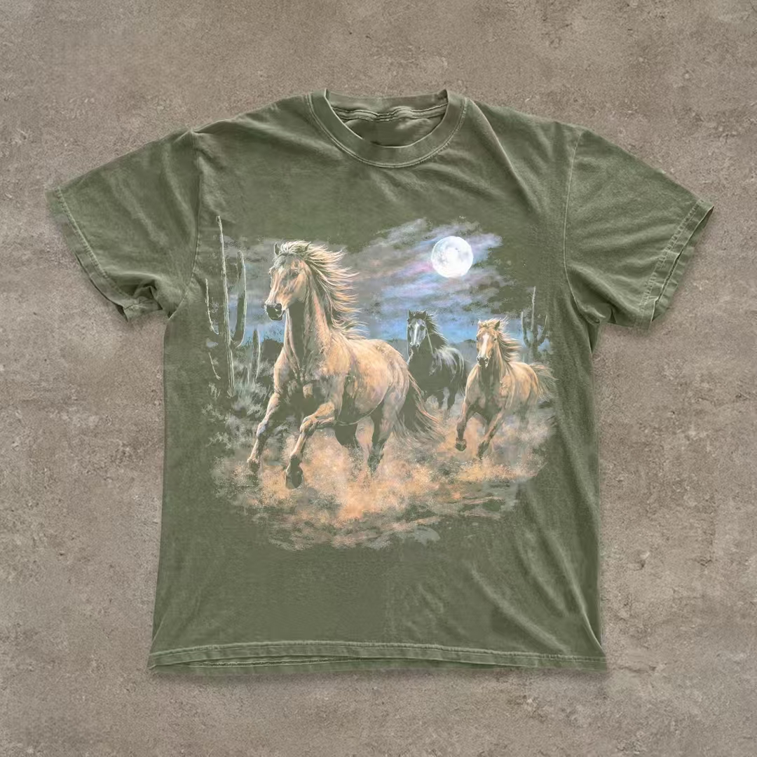 Moonlit Wild Horses Western Art T-Shirt