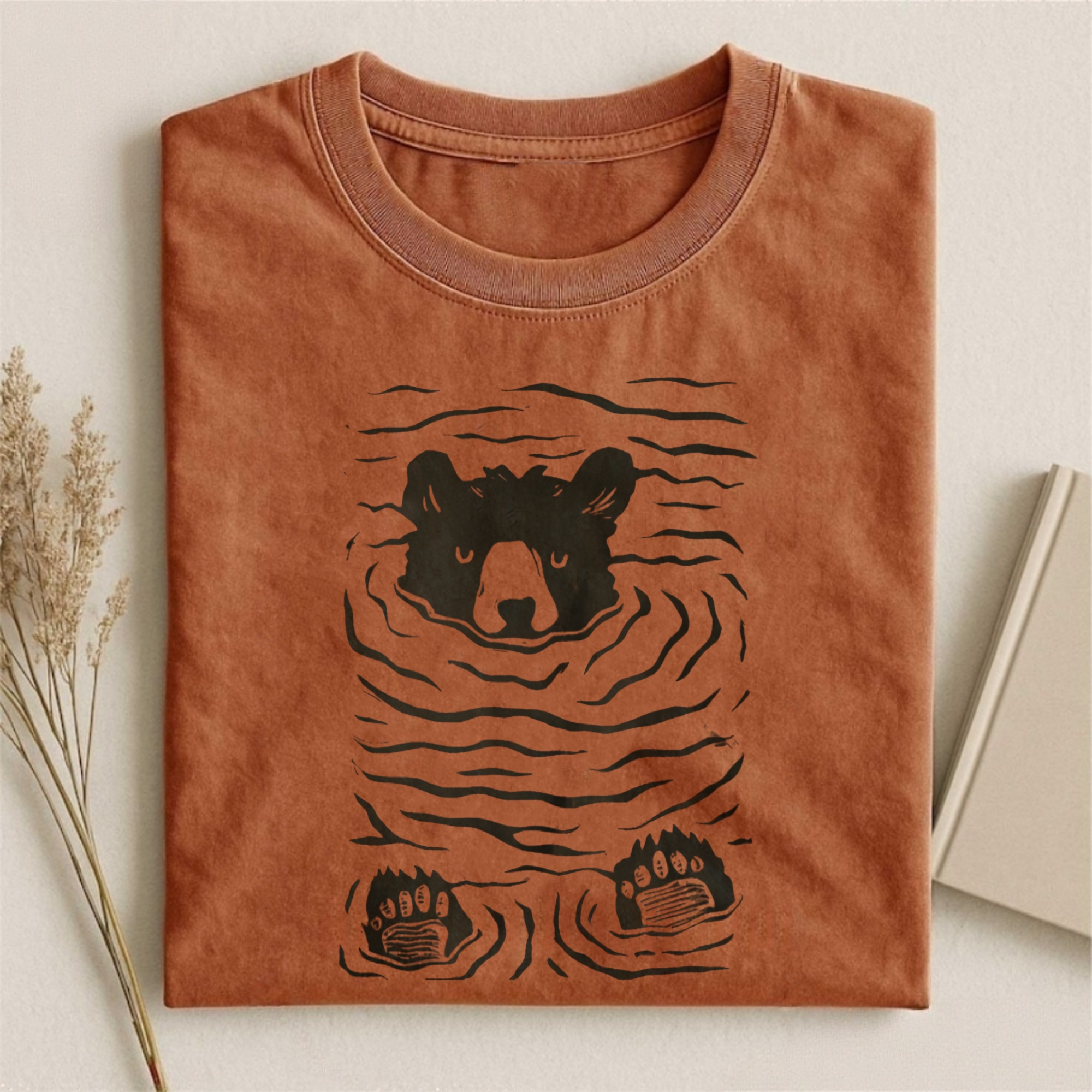 Minimalist Linocut Bear T-shirt