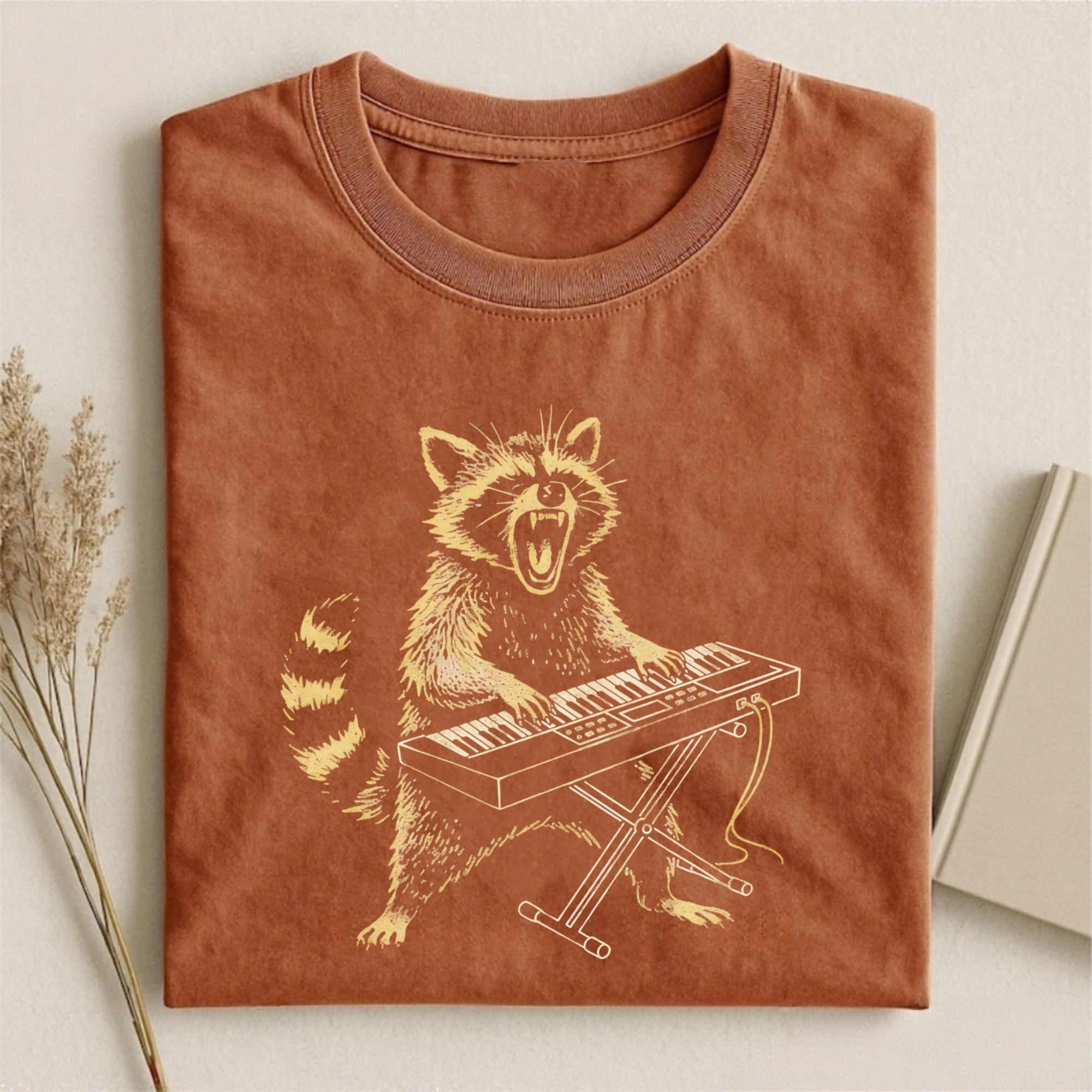 Funny Rock Keyboard Raccoon Tshirt