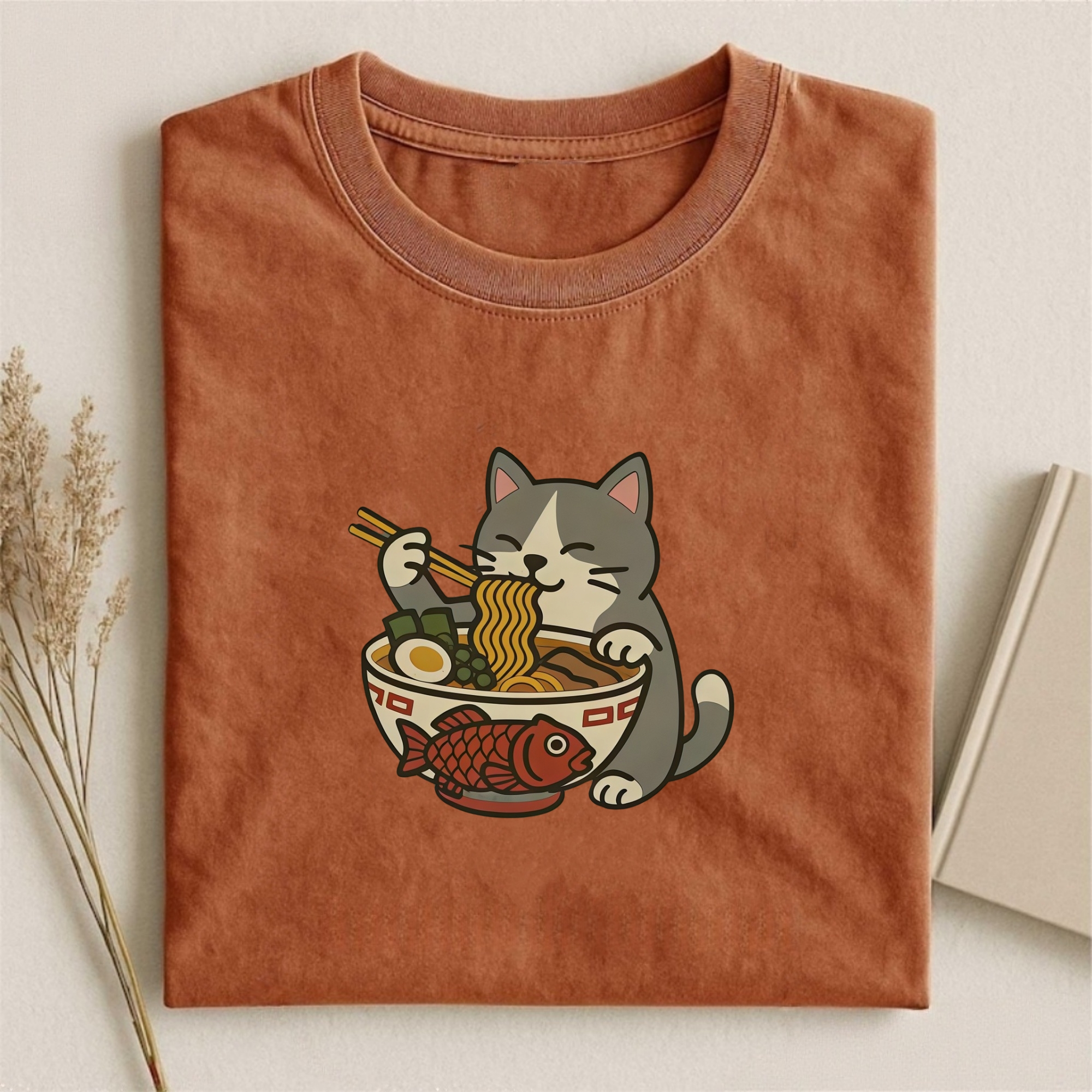 Ramen Cat Embroidery T-shirt
