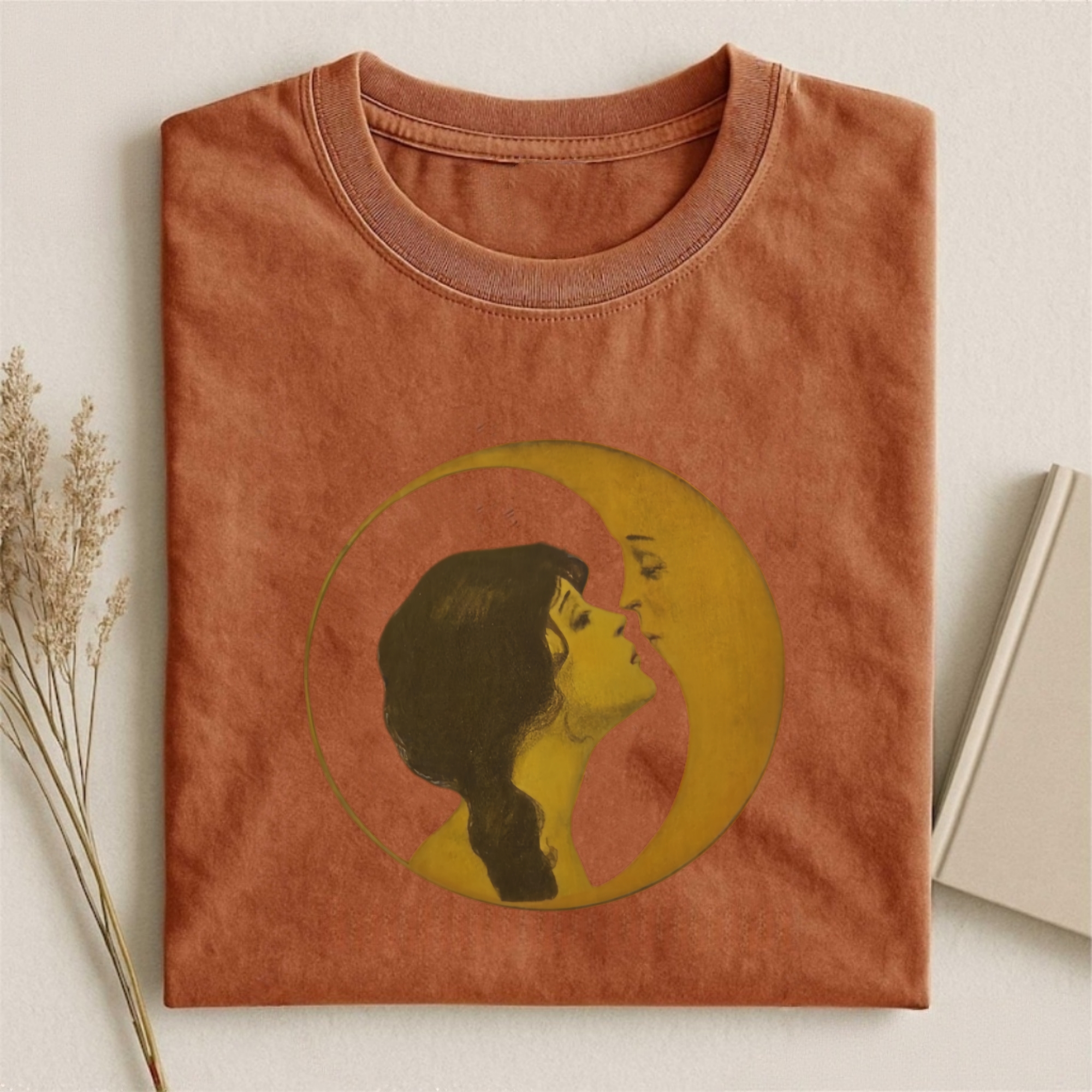 Vintage Illustration Shirt Woman Kissing Moon T-shirt
