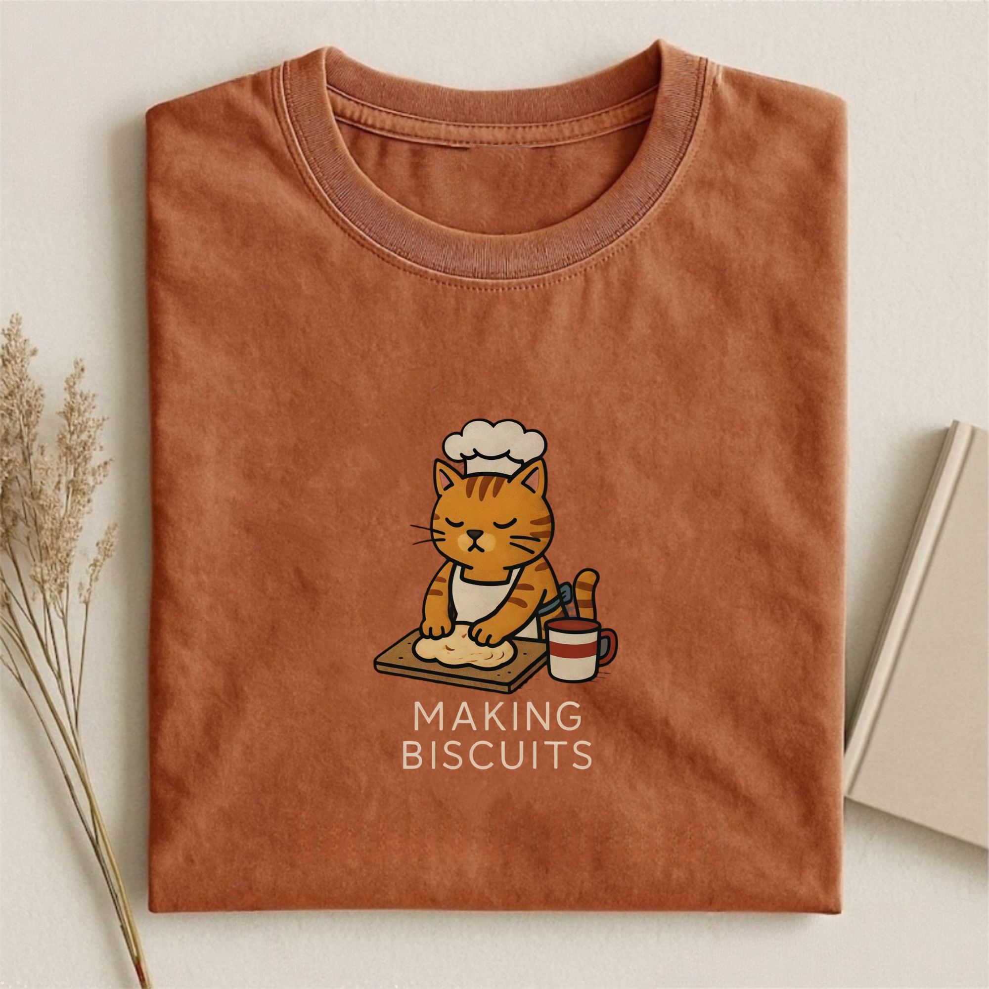 Making Biscuits Cat Embroidery T-shirt