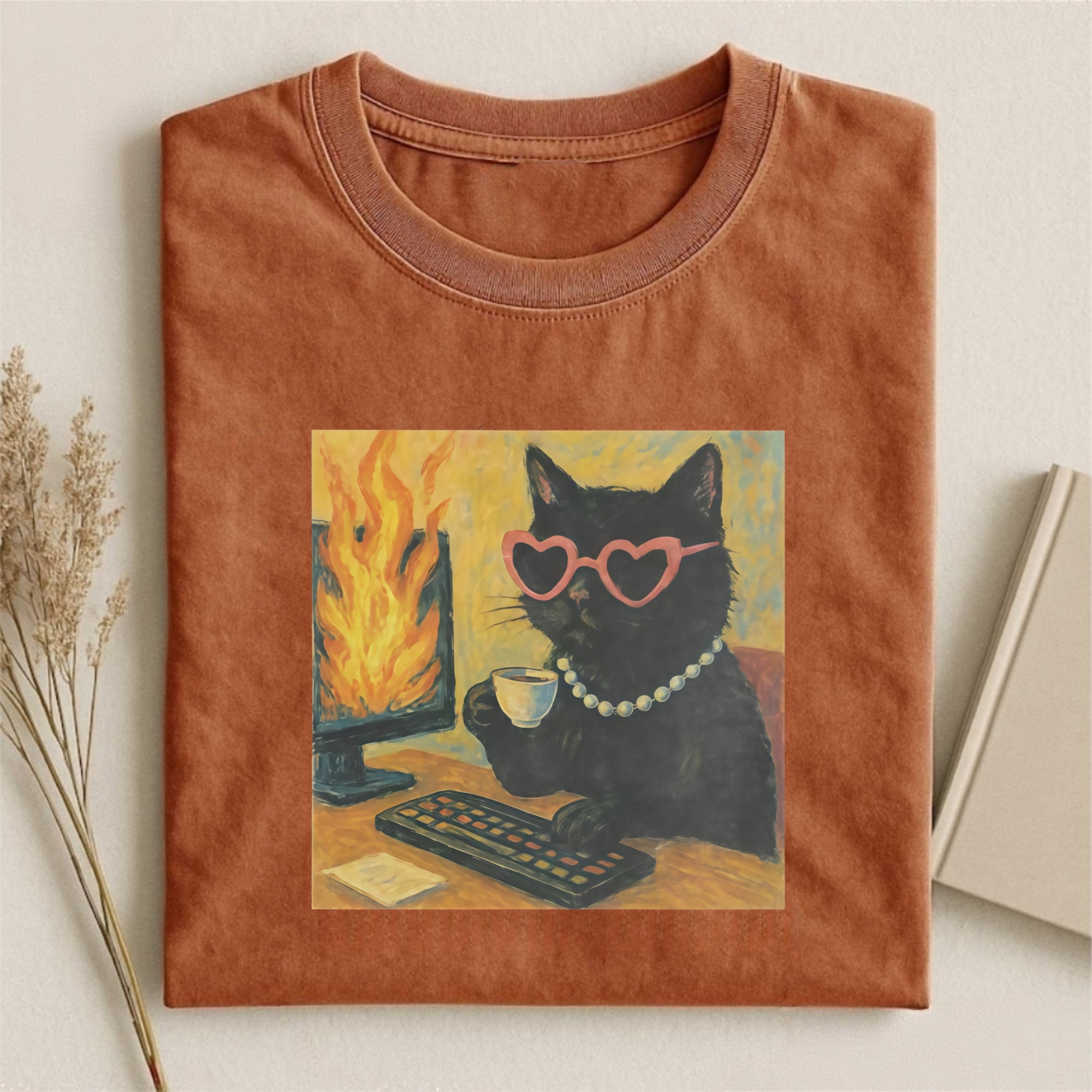 Vintage Wash Black Cat Meme T-shirt