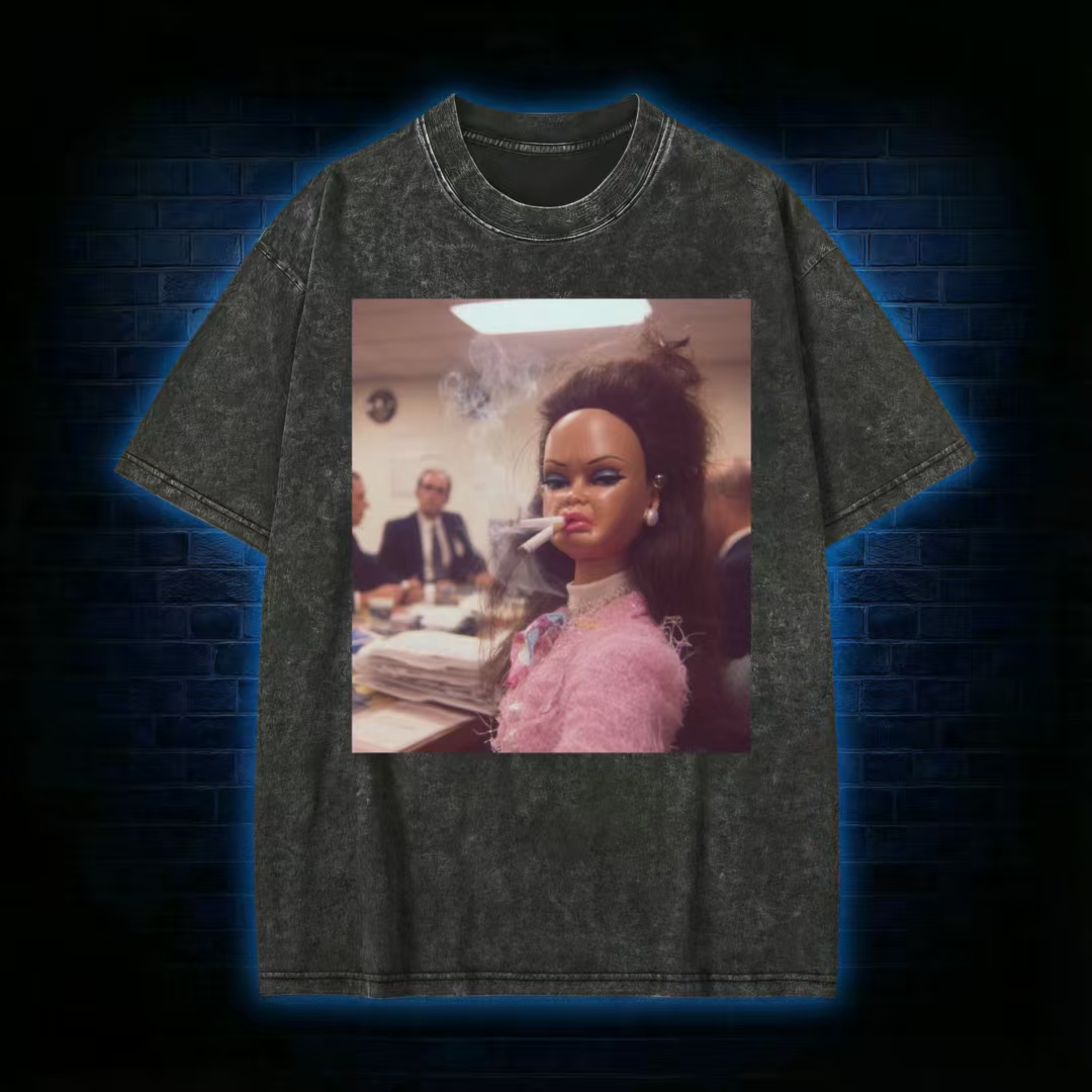 Smoking Barbie Doll Office Meme Washed T-Shirt