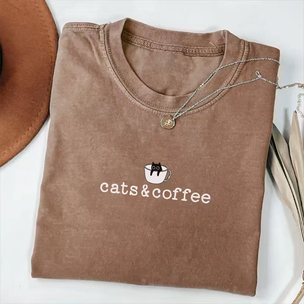 "Cats & Coffee" Minimalist Graphic T-shirt