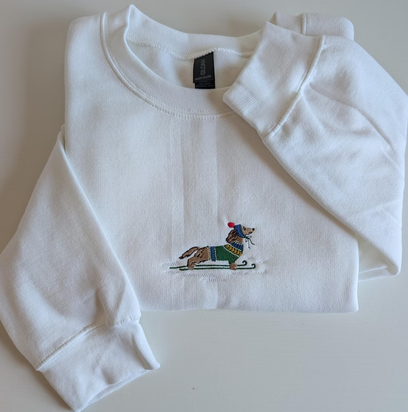 Embroidered Skiing Dachshund Holiday Christmas Sweatshirt
