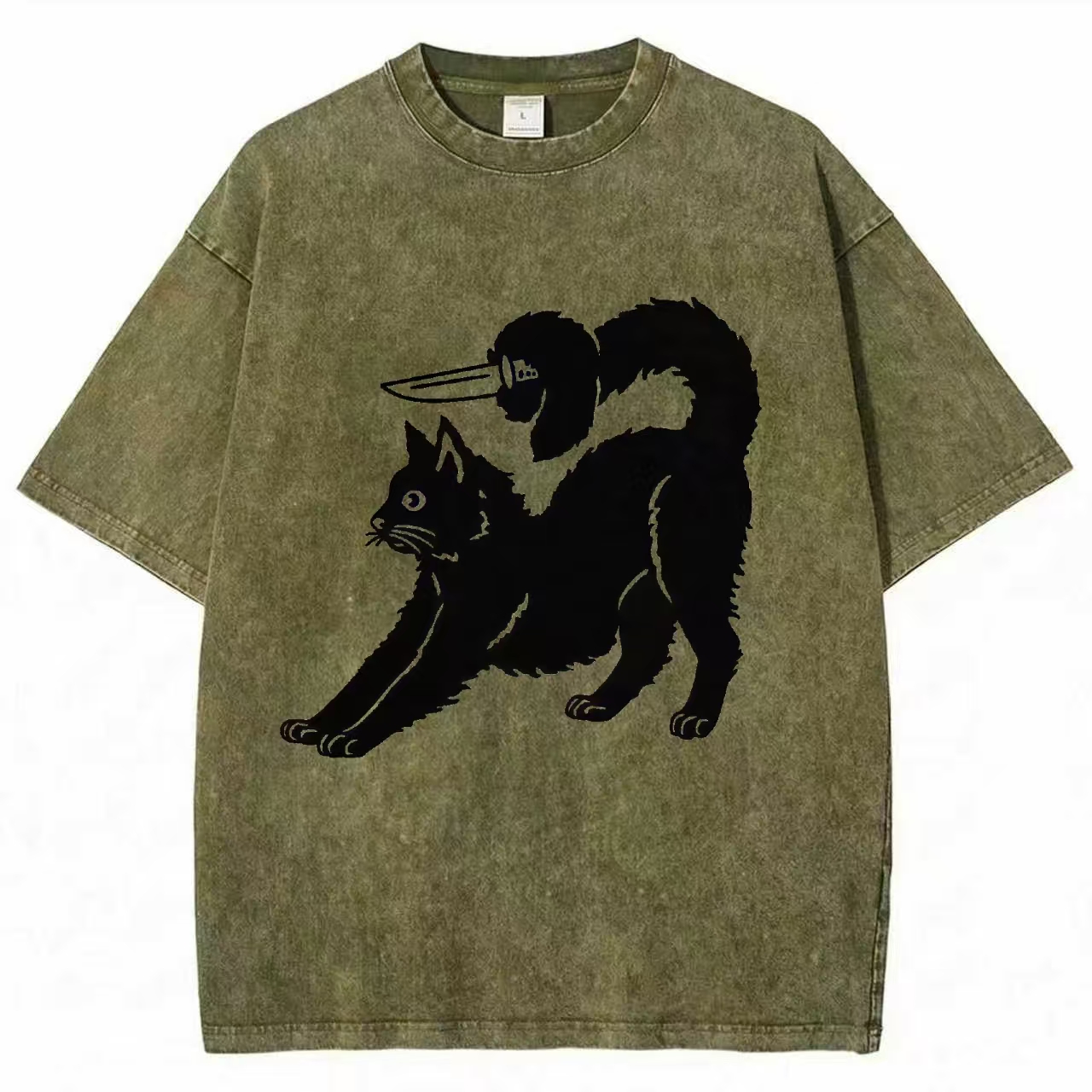 "Cat With Hidden Knife" Humor Graphic T-shirt