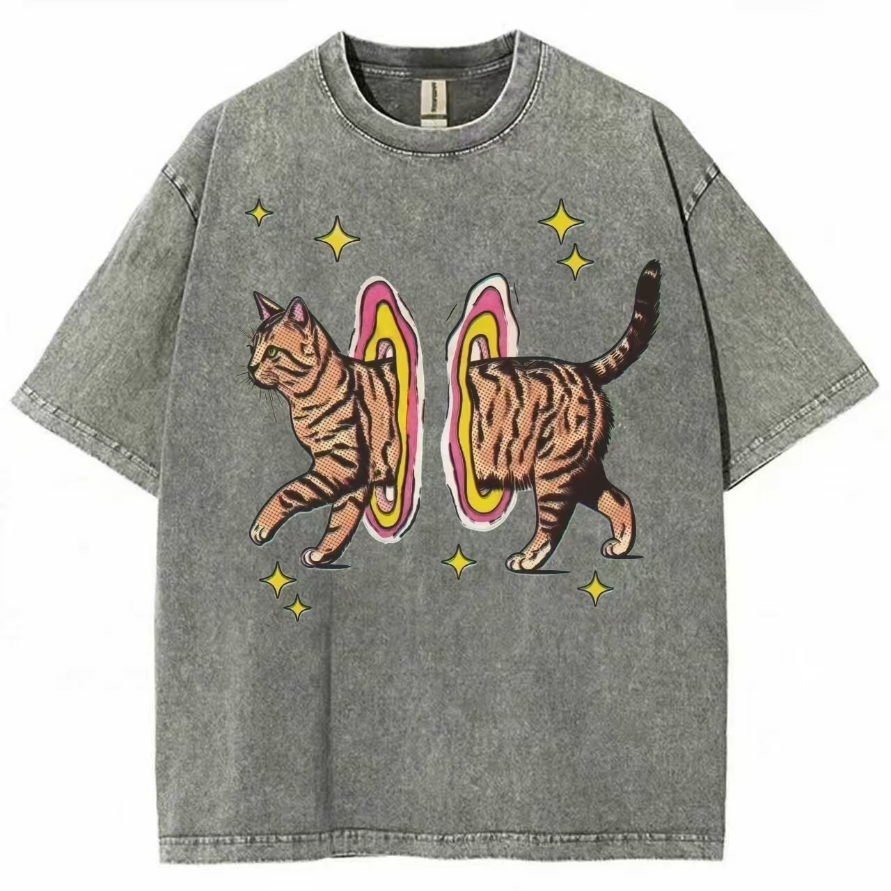 Cat Portal Retro Pop Art Washed T-Shirt