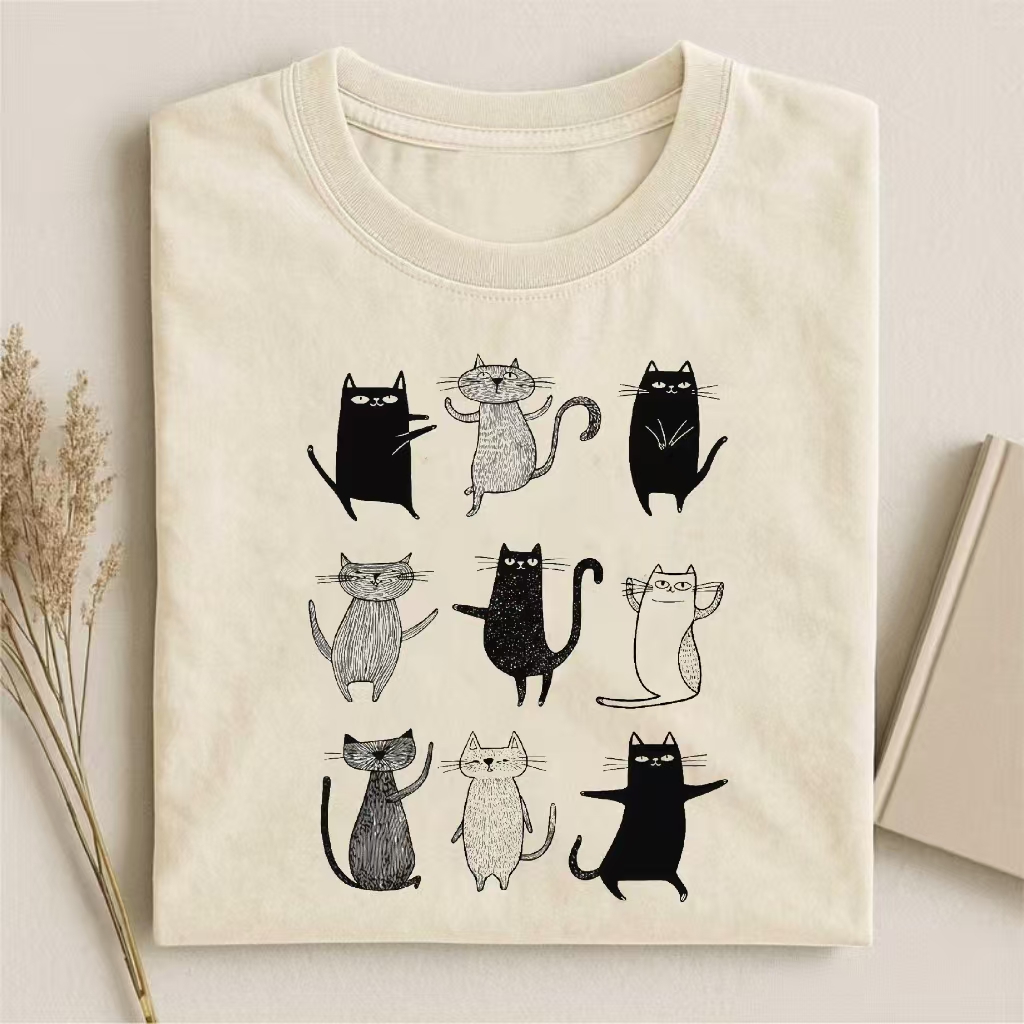 Playful Cat Collage Graphic T-shirt