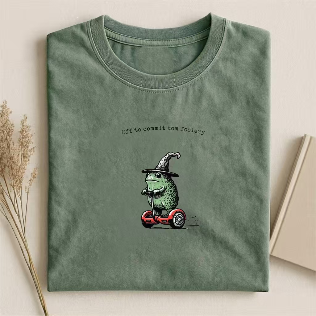 "Off To Commit Tomfoolery" Witch Frog On Hoverboard T-shirt