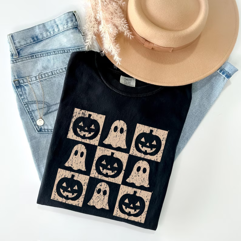 Halloween Checkered Ghost Pumpkin Shirt
