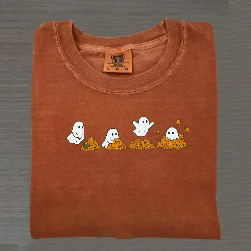 Cute Ghost Leaf Pile Halloween Shirt