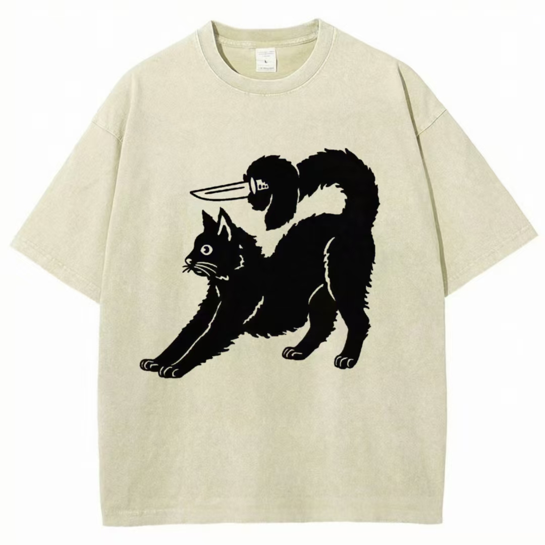 "Cat With Hidden Knife" Humor Graphic T-shirt
