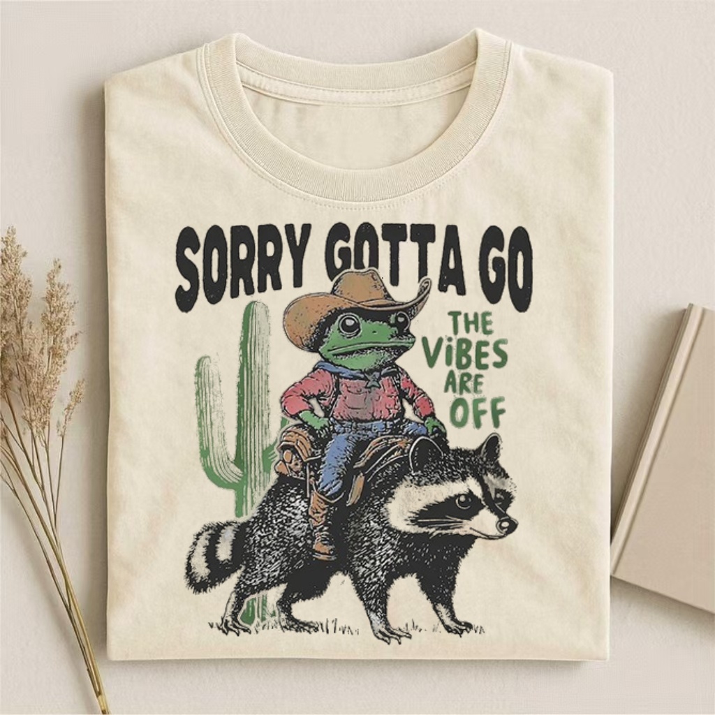 "Sorry Gotta Go The Vibes Are Off" Frog & Raccoon Graphic T-shirt