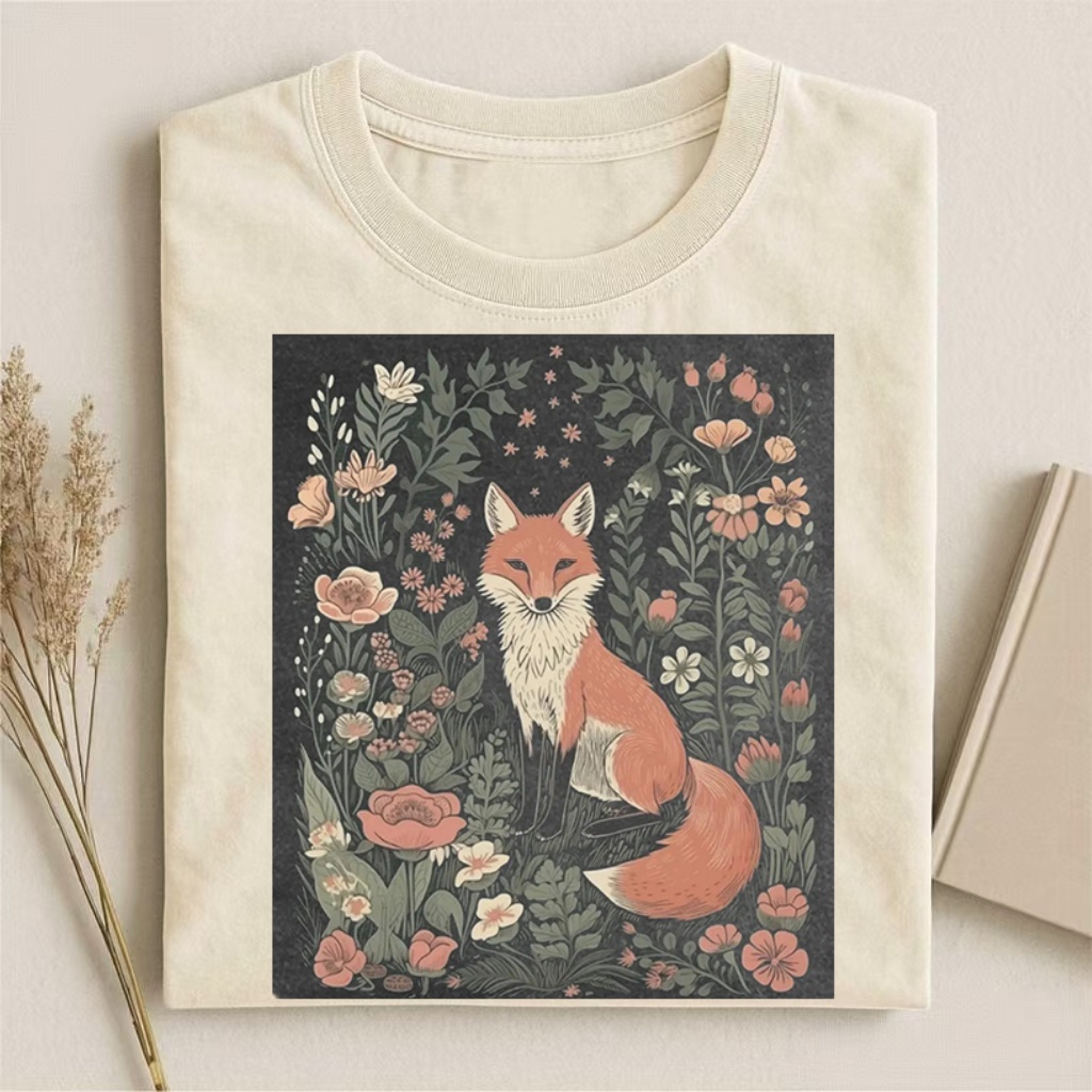 Floral Fox Illustration Graphic T-shirt