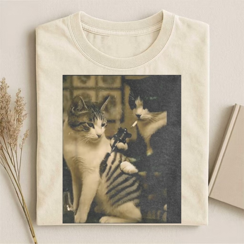 Vintage Gangster Cats Meme Graphic T-shirt