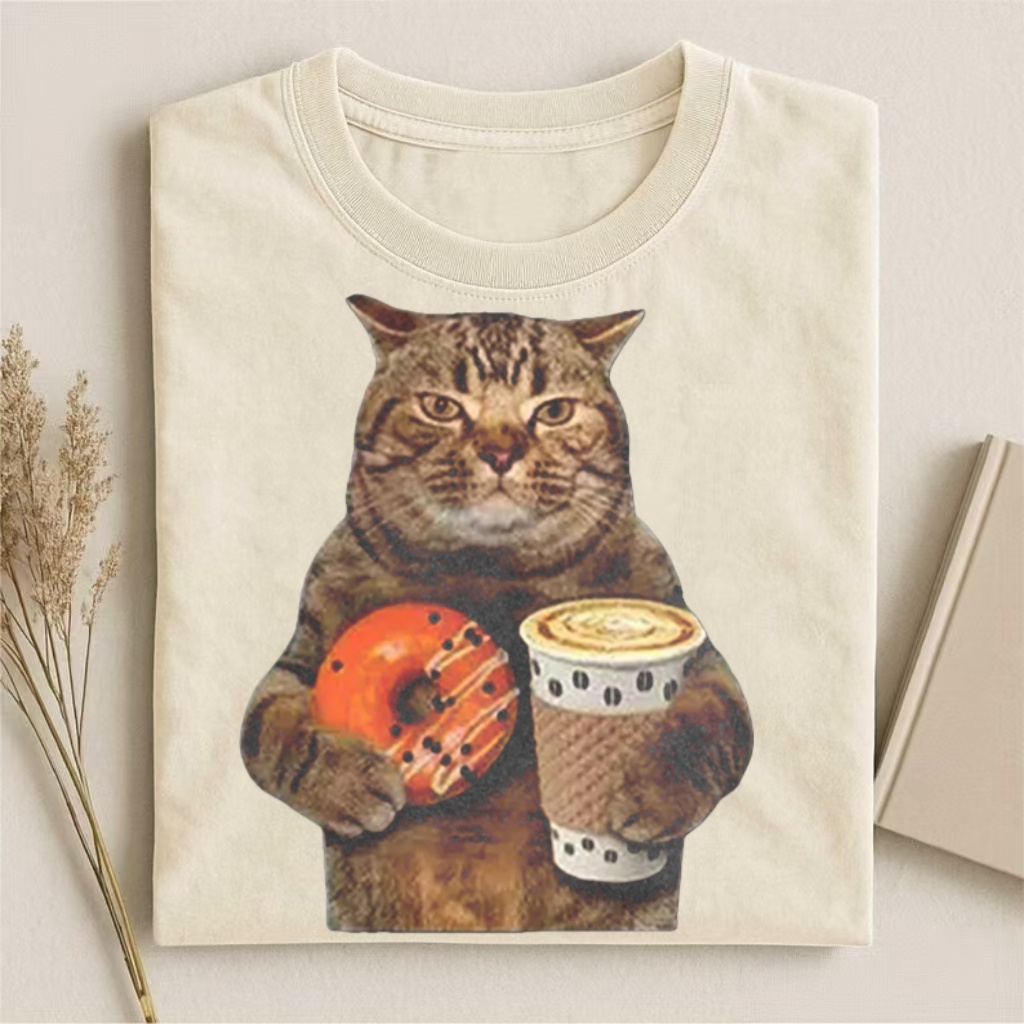 Coffee & Donut Cat Graphic T-shirt