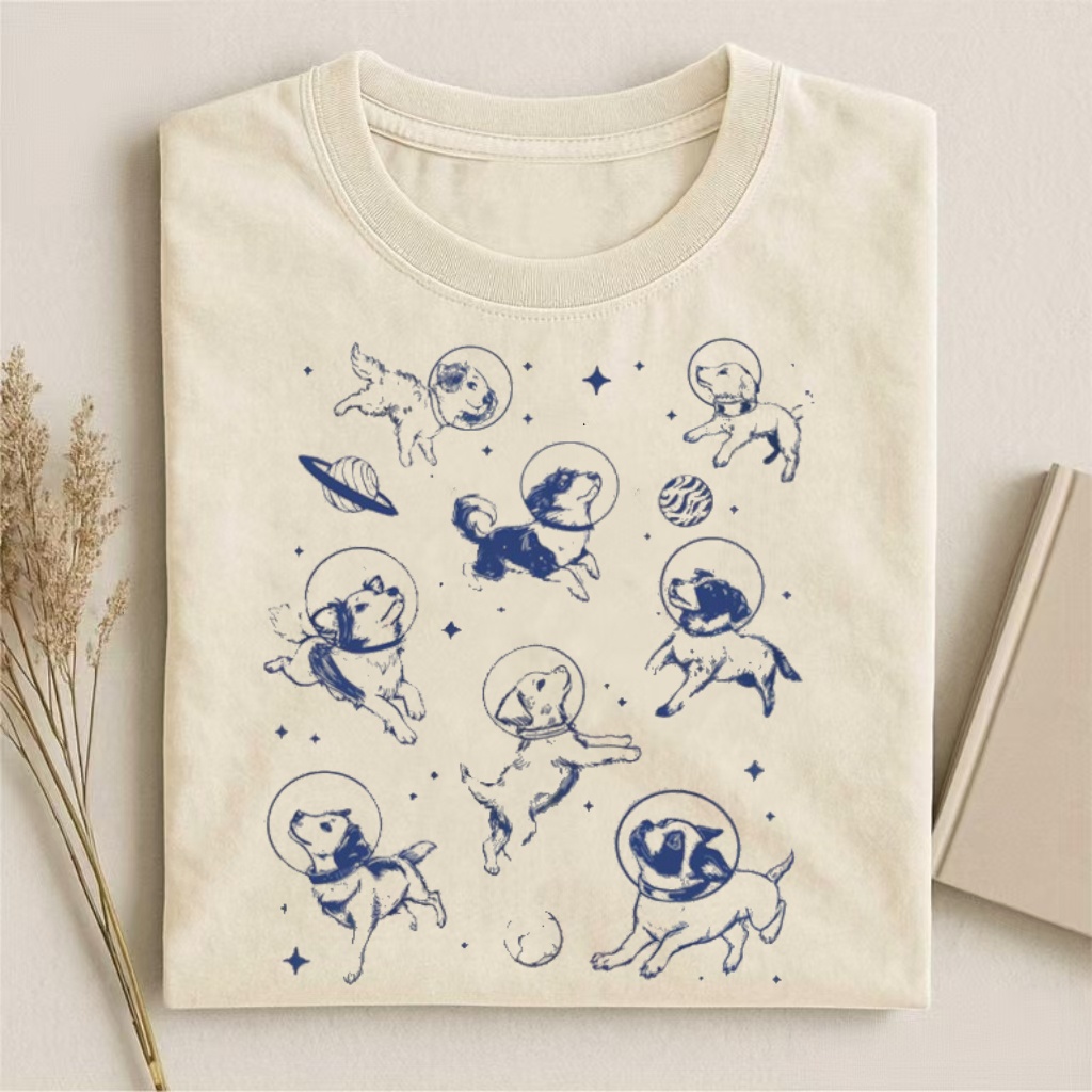 Space Dogs Pattern Graphic T-shirt
