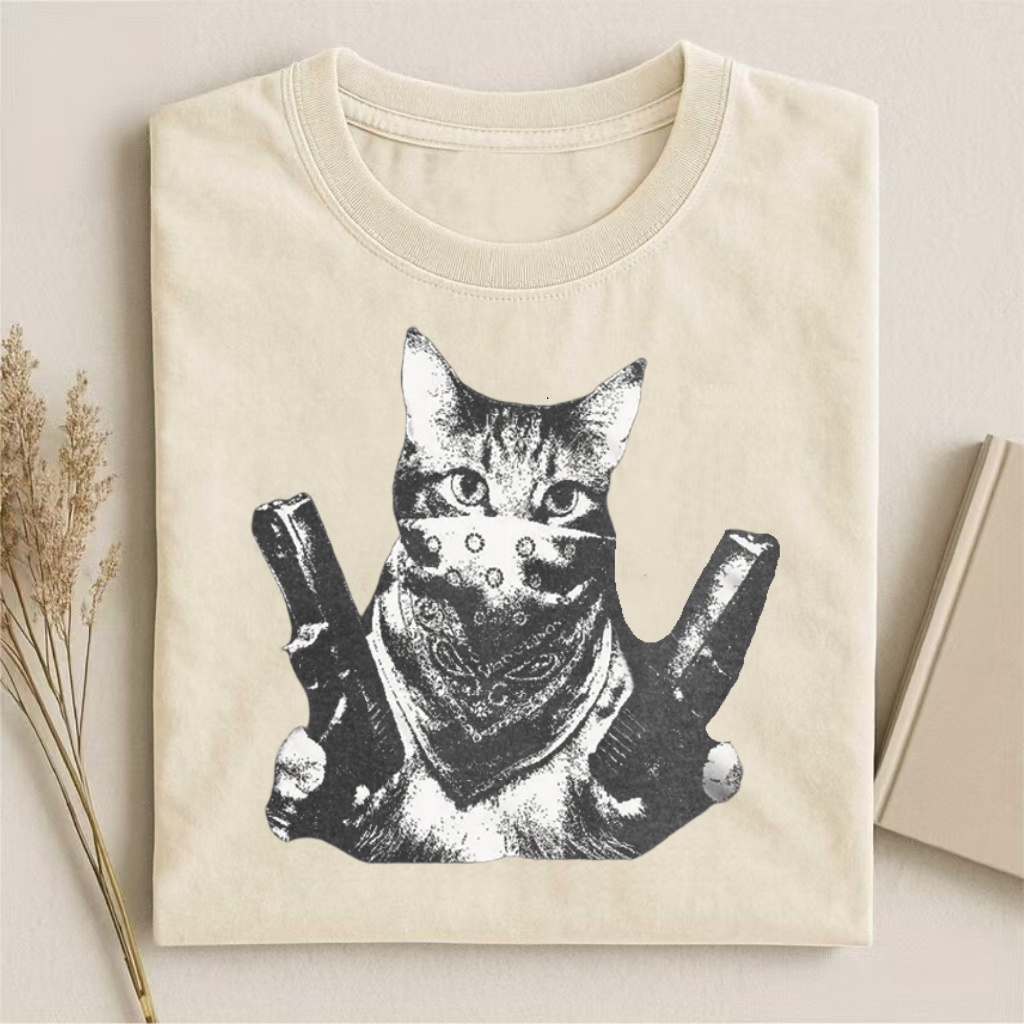 Gangsta Cat With Bandana & Guns Graphic T-shirt